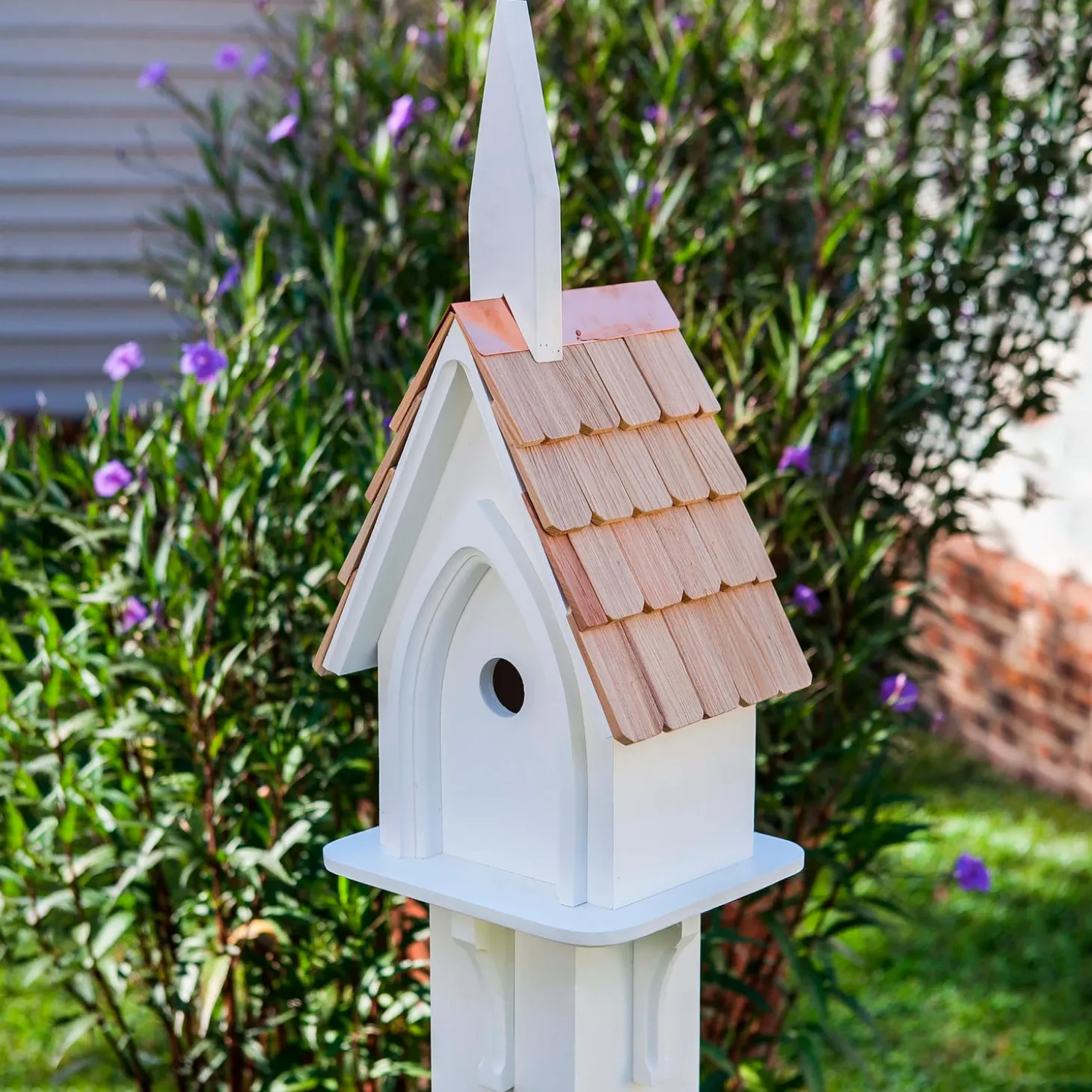 Birdhouses>Plow & Hearth Parish Peep Copper and PVC Birdhouse White