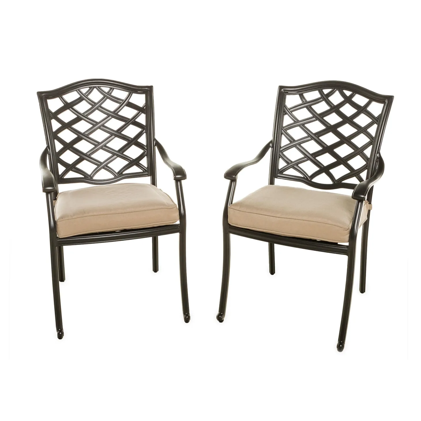 Outdoor Seating Sets>Plow & Hearth Park Grove Cast Aluminum Outdoor Armchairs with Cushions, Set of 2