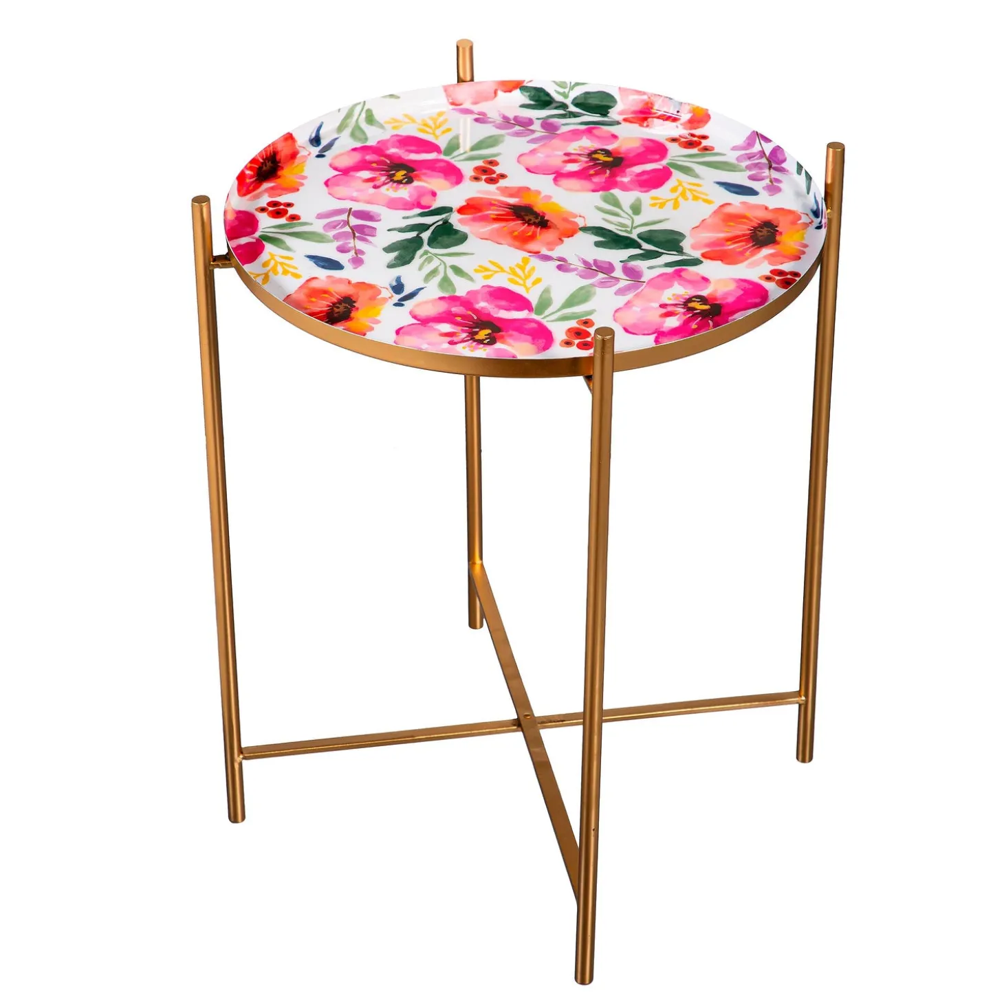 Accent Tables | Outdoor Side Tables>Plow & Hearth Pastels of Nature Printed Pink Metal Side table