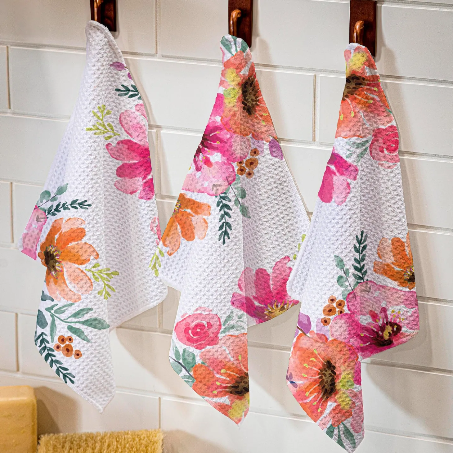 Kitchen Linens>Plow & Hearth Pastels of Nature Quick Dry Dish Cloth, Set of 3, 10" x 10"