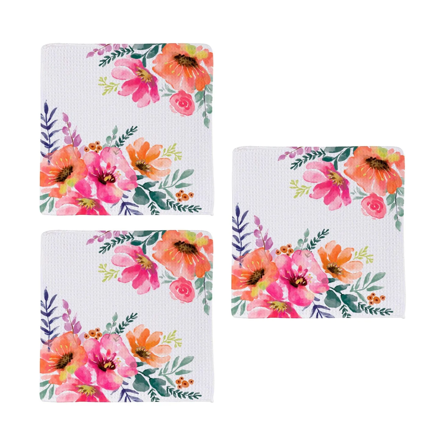 Kitchen Linens>Plow & Hearth Pastels of Nature Quick Dry Dish Cloth, Set of 3, 10" x 10"