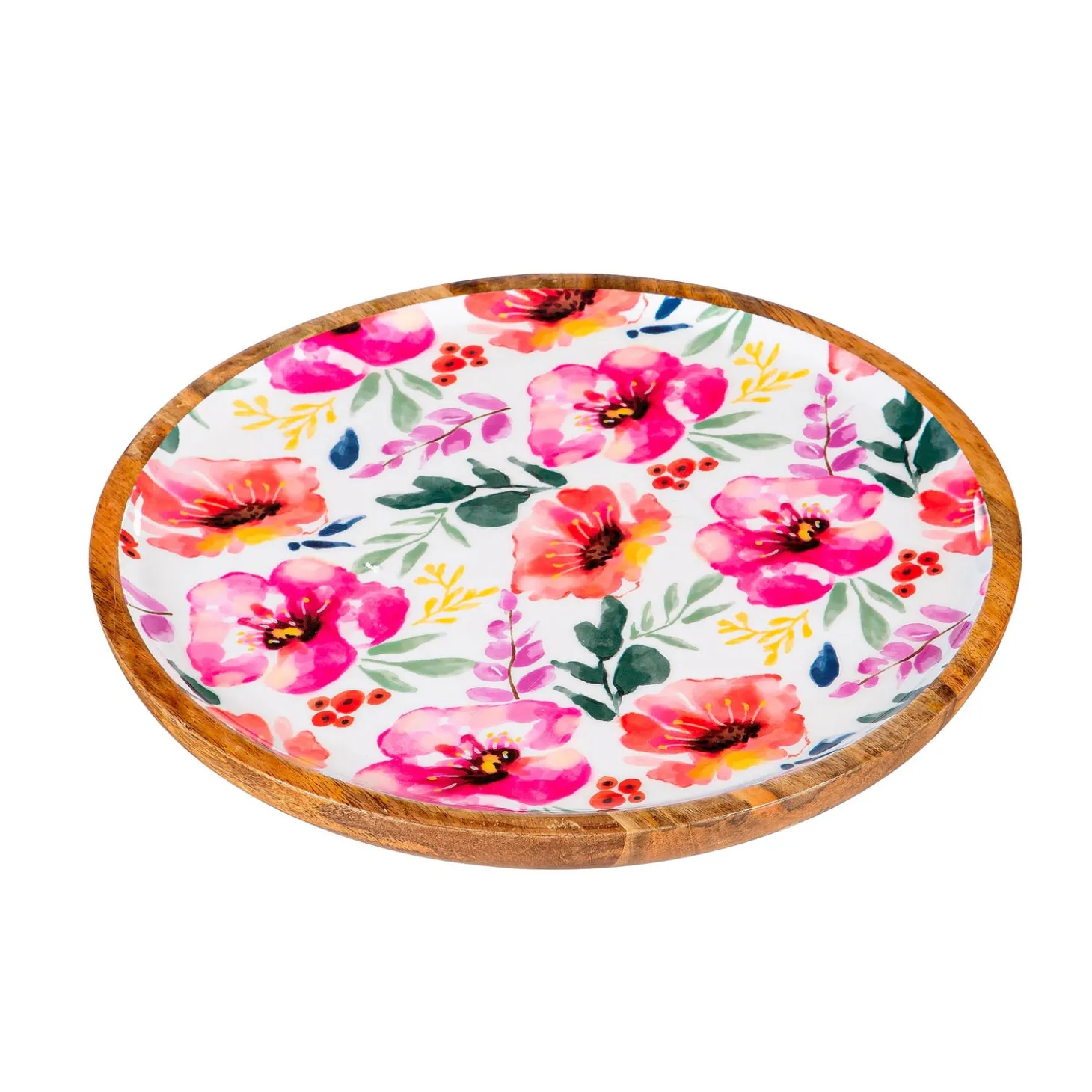 Plates & Platters>Plow & Hearth Pastels of Nature Round Wood Platter, 13.75"L