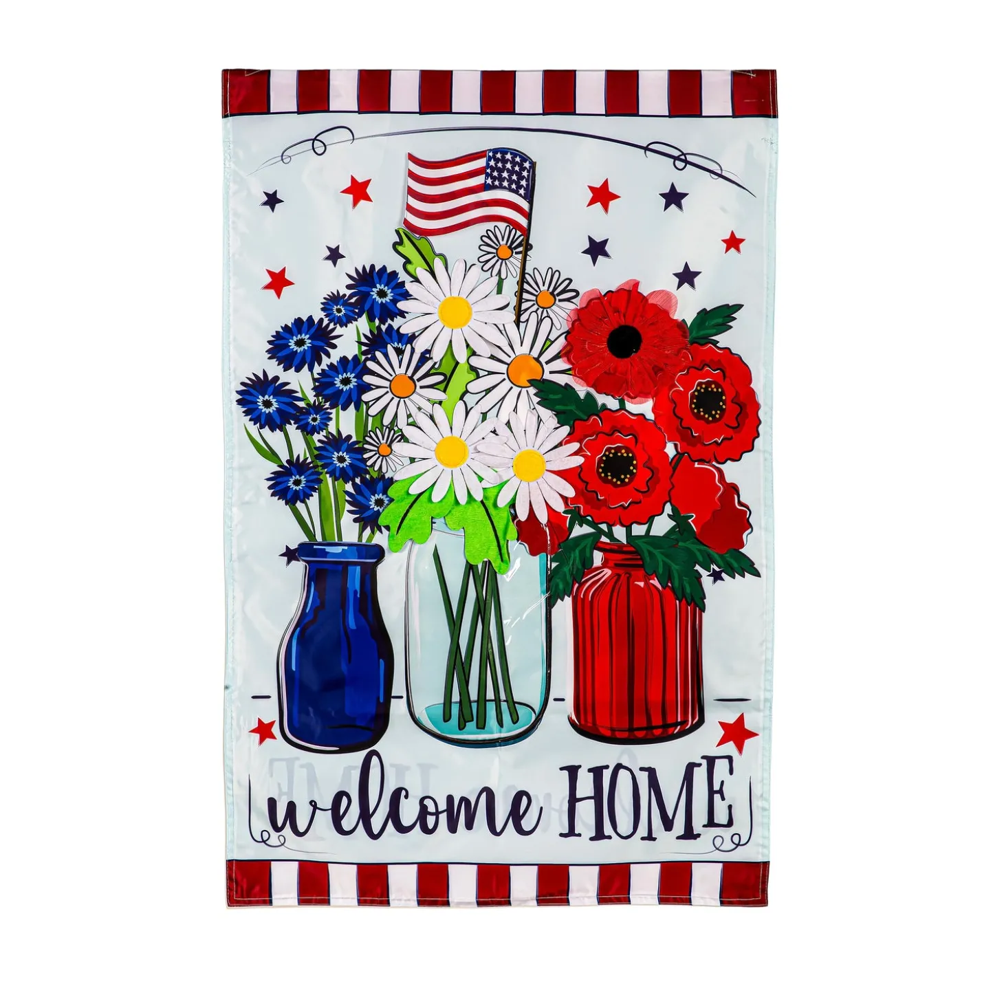 House & Estate Flags>Plow & Hearth Patriotic Floral Applique House Flag