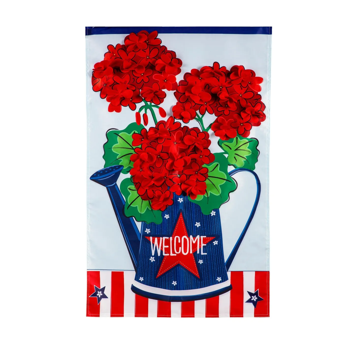 House & Estate Flags>Plow & Hearth Patriotic Geraniums Applique House Flag