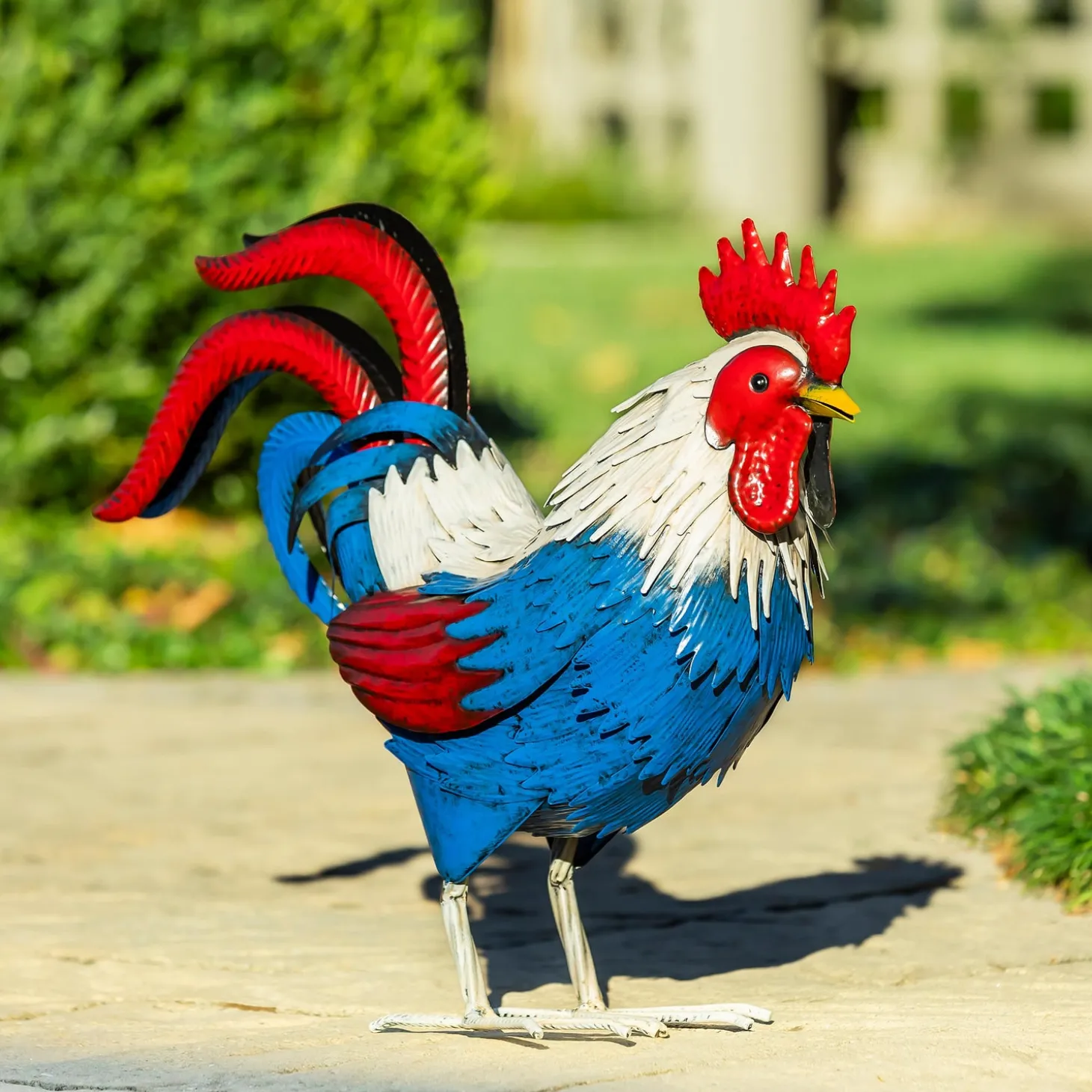 Garden Statues>Plow & Hearth Patriotic Rooster Metal Garden Statue