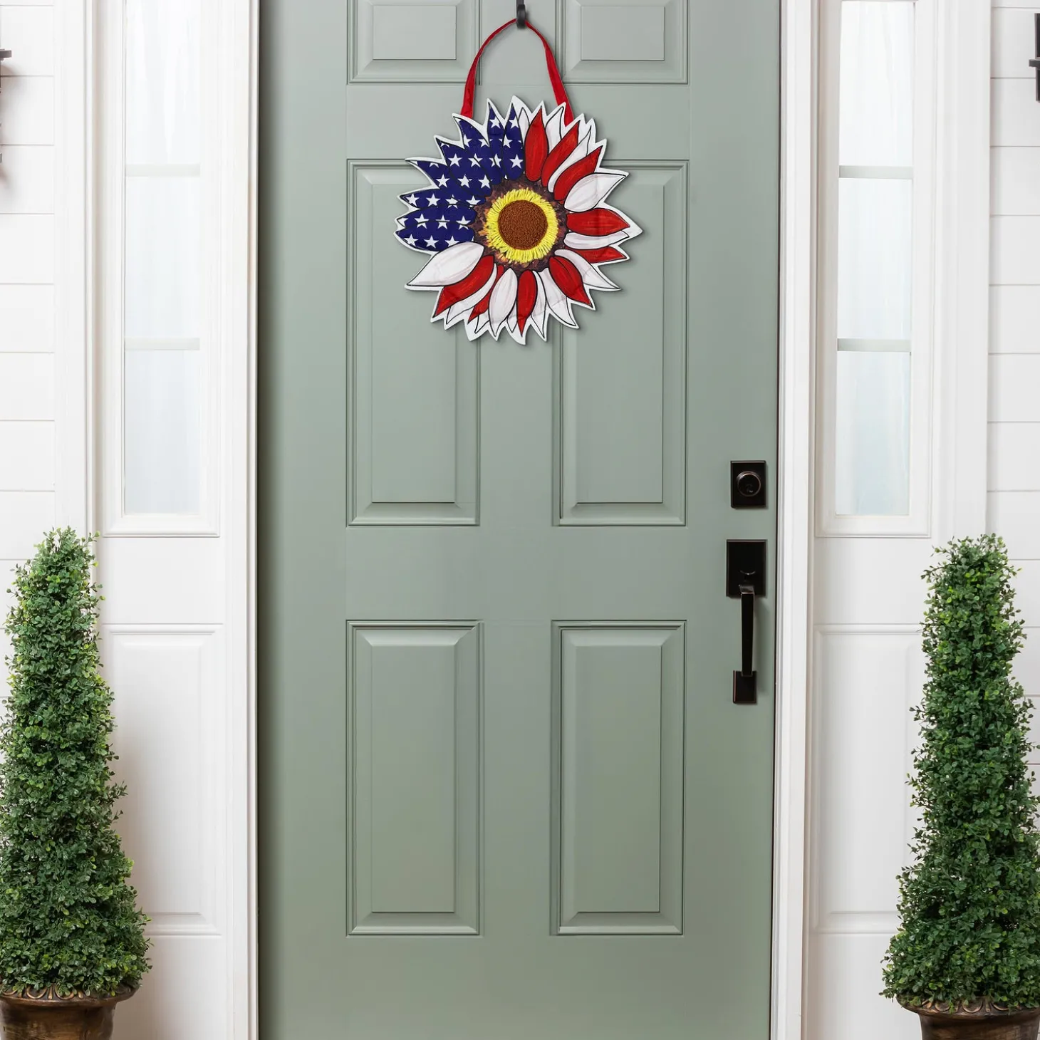 Fabric Door Hangers>Plow & Hearth Patriotic Sunflower Door Decor