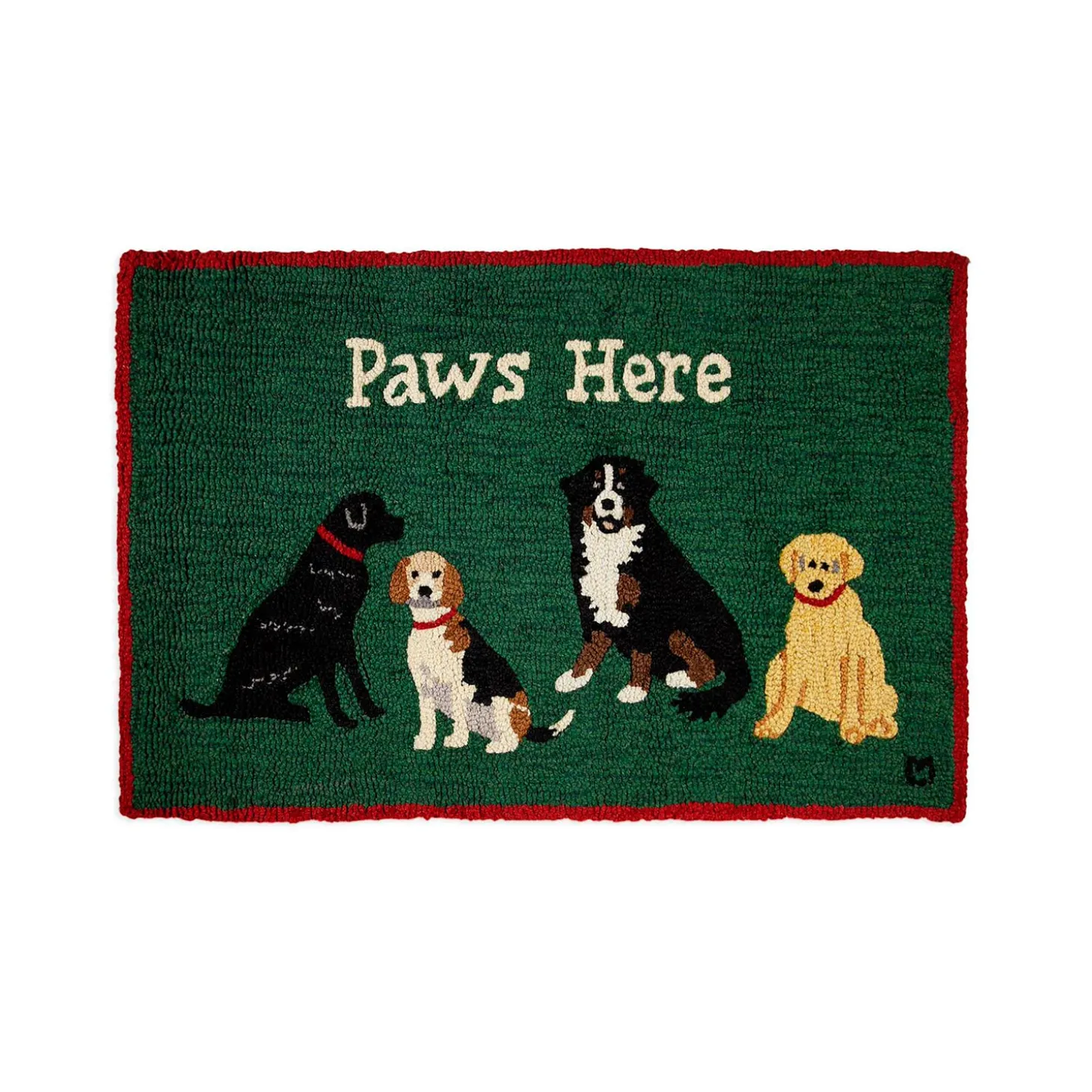 Pet Products | Hearth Rugs>Plow & Hearth Paws Here Green Hand-Hooked Wool Rug, 24" x 36"