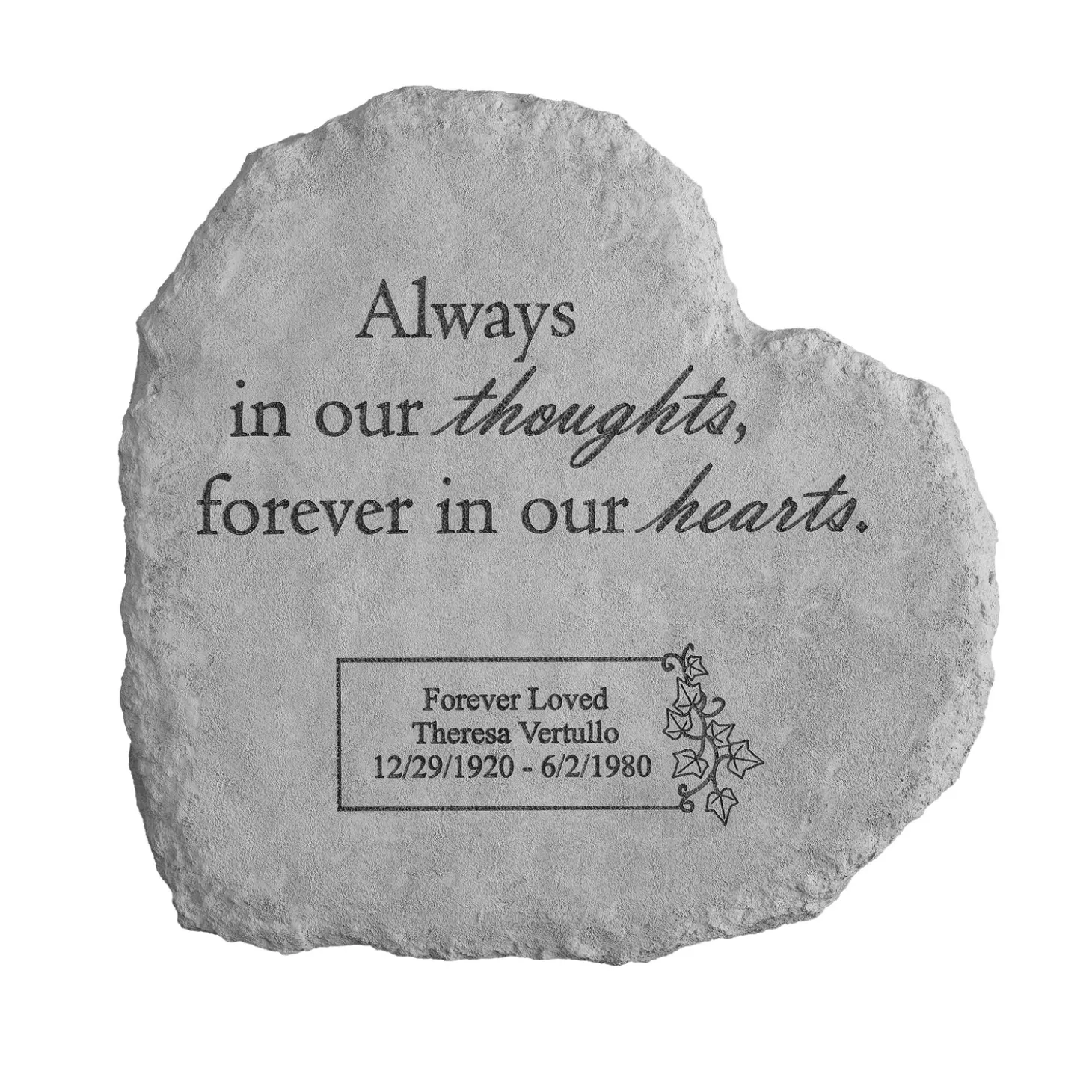 Pathways & Stepping Stones>Plow & Hearth Personalized Always Memorial Heart Garden Stone