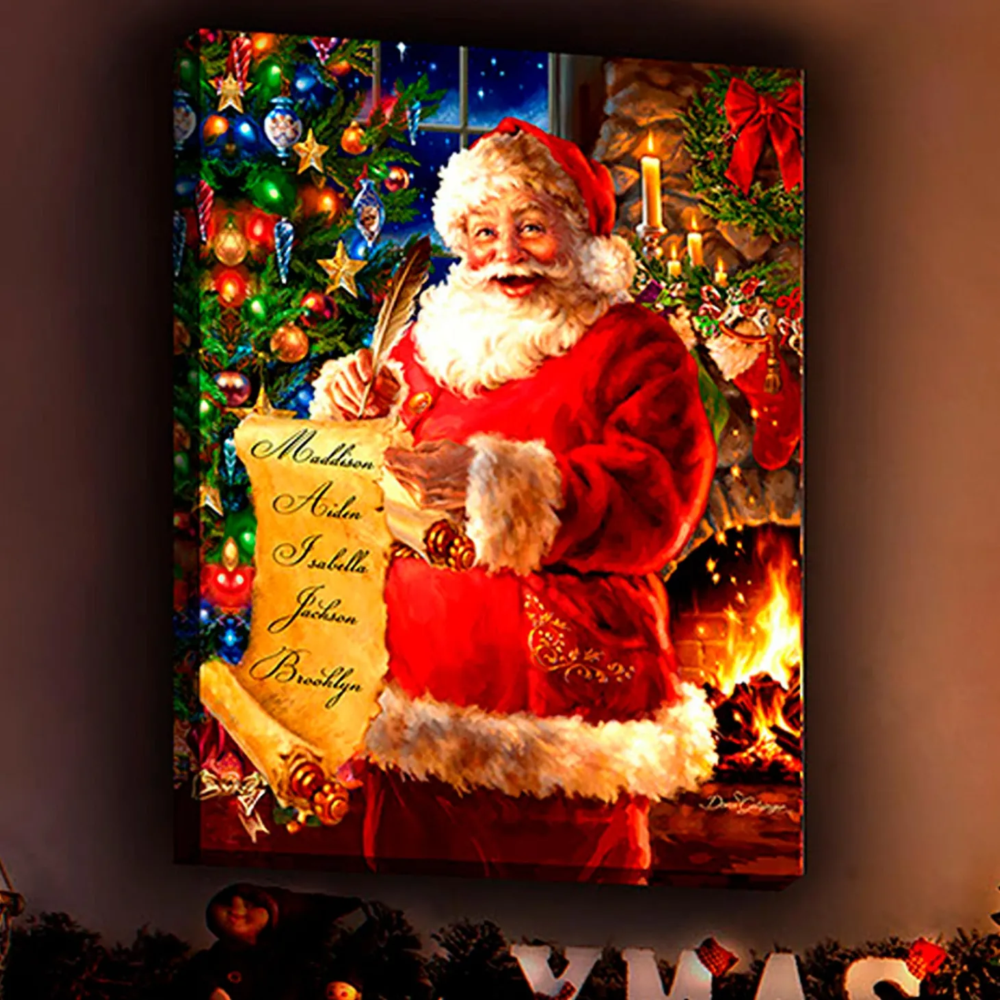 Wall Art | Lighted Accents>Plow & Hearth Personalized Illuminated Santa's List Wall Art Canvas