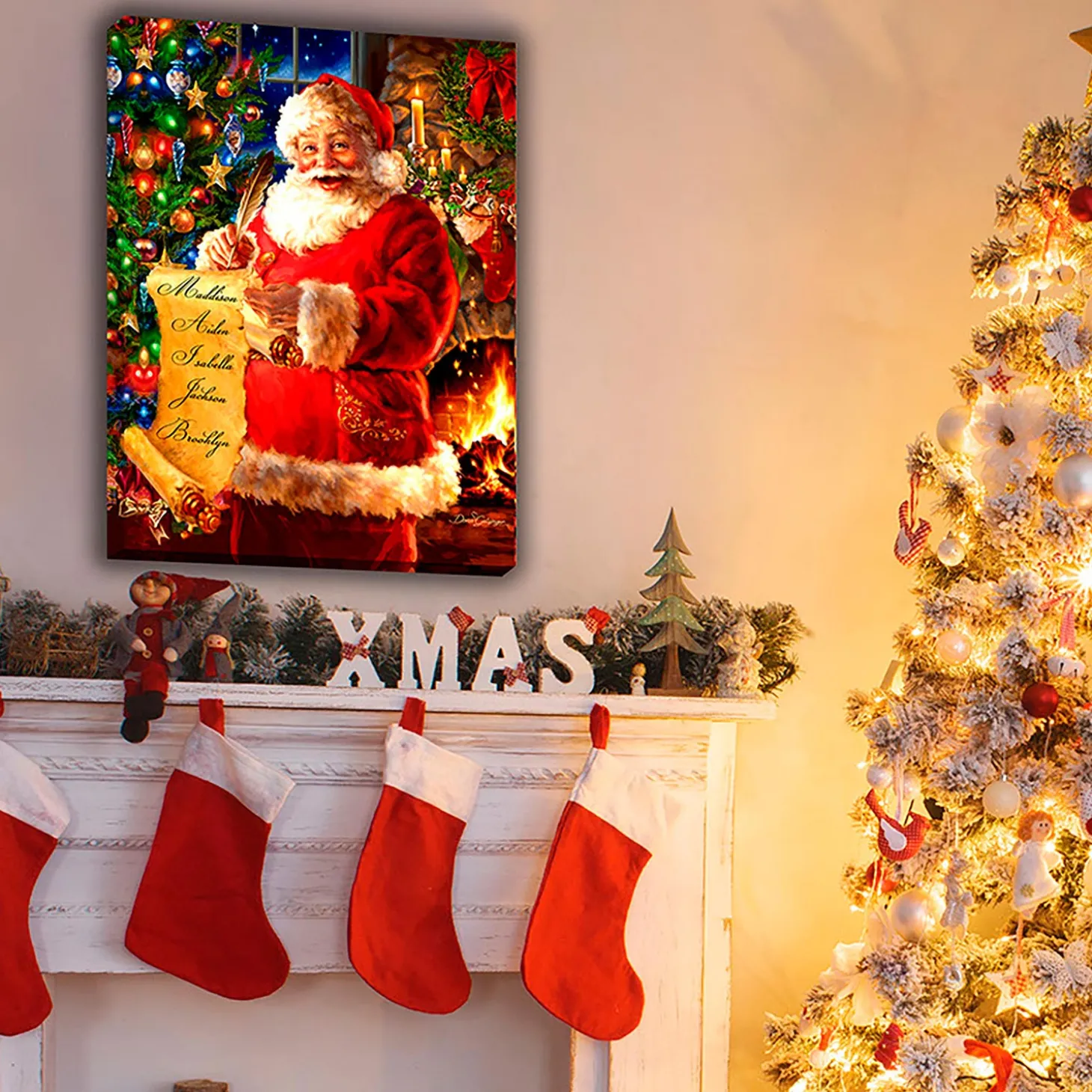 Wall Art | Lighted Accents>Plow & Hearth Personalized Illuminated Santa's List Wall Art Canvas