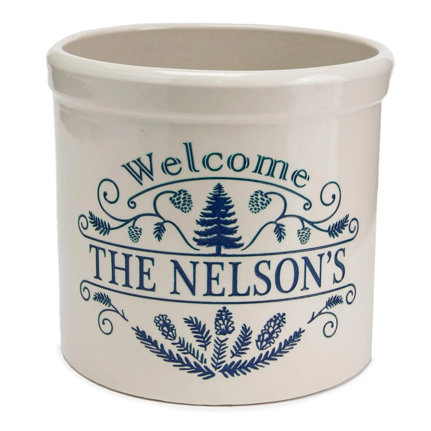 Planters & Plant Stands>Plow & Hearth Personalized Pine Welcome Stoneware Crock