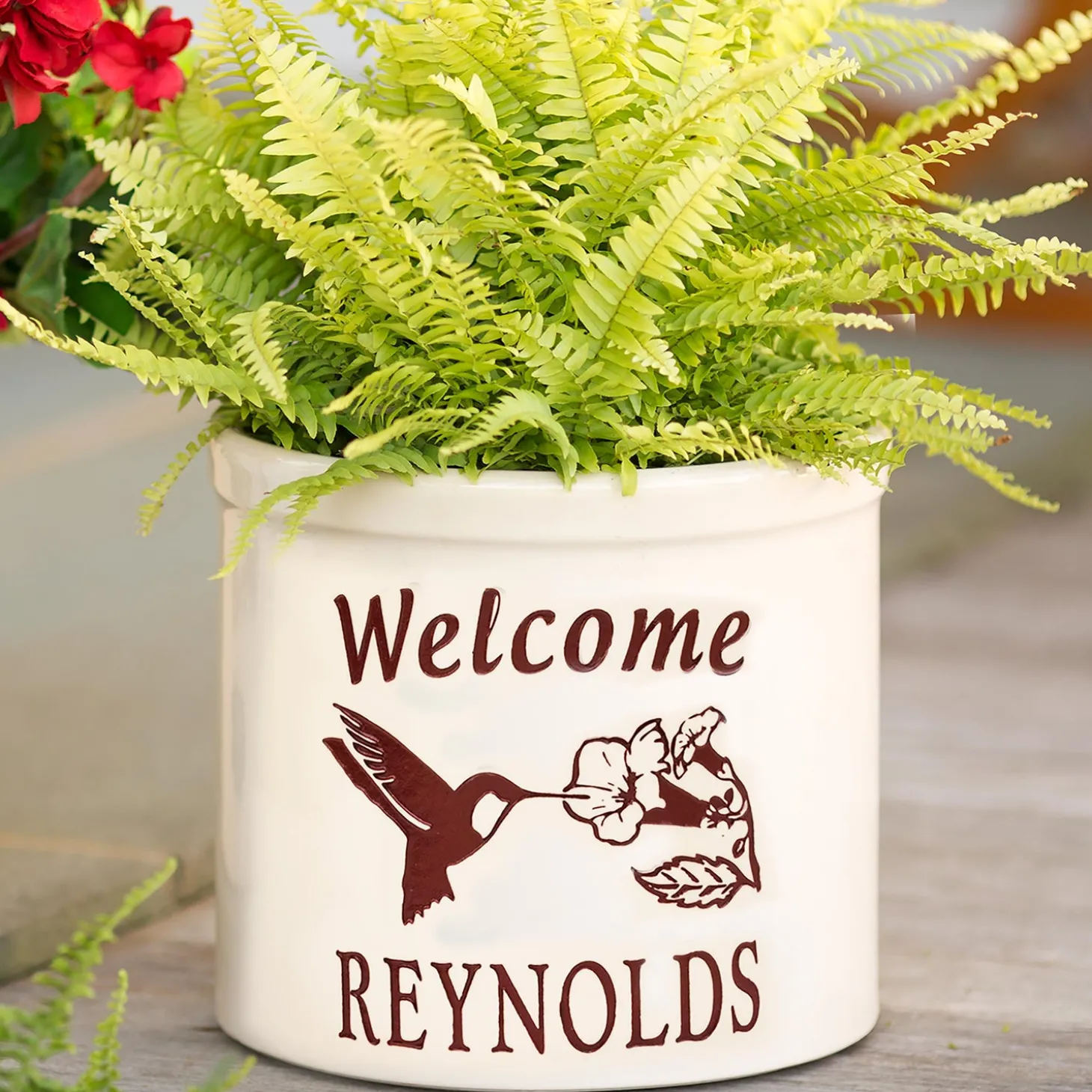 Planters & Plant Stands>Plow & Hearth Personalized Stoneware Crock with Hummingbird