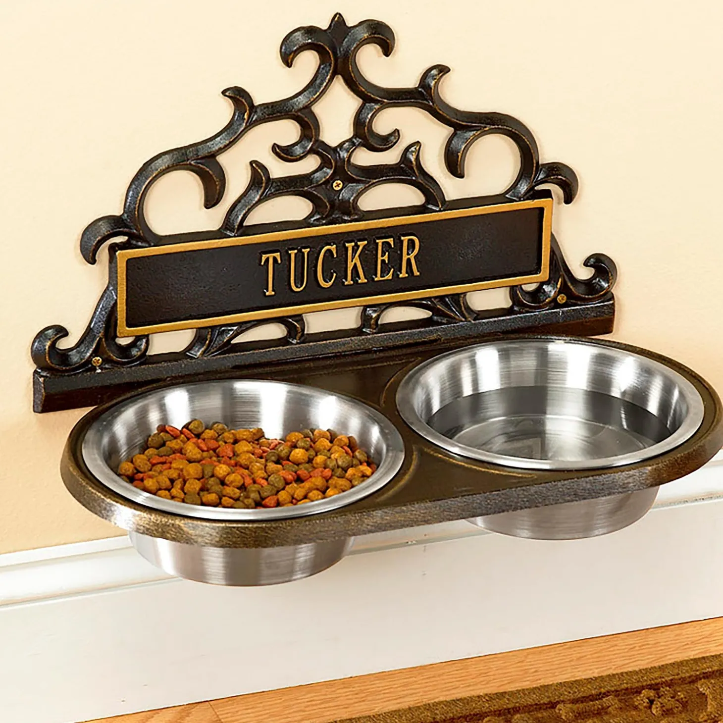 Pet Products>Plow & Hearth Personalized Wall-Mount Pet Feeder