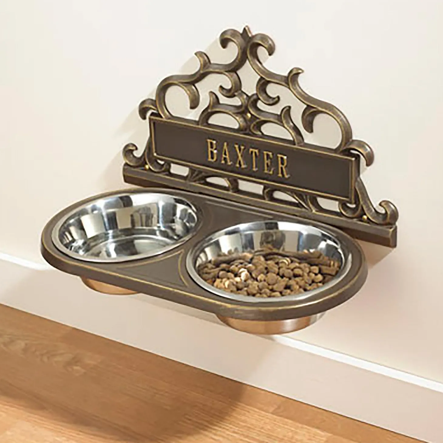 Pet Products>Plow & Hearth Personalized Wall-Mount Pet Feeder