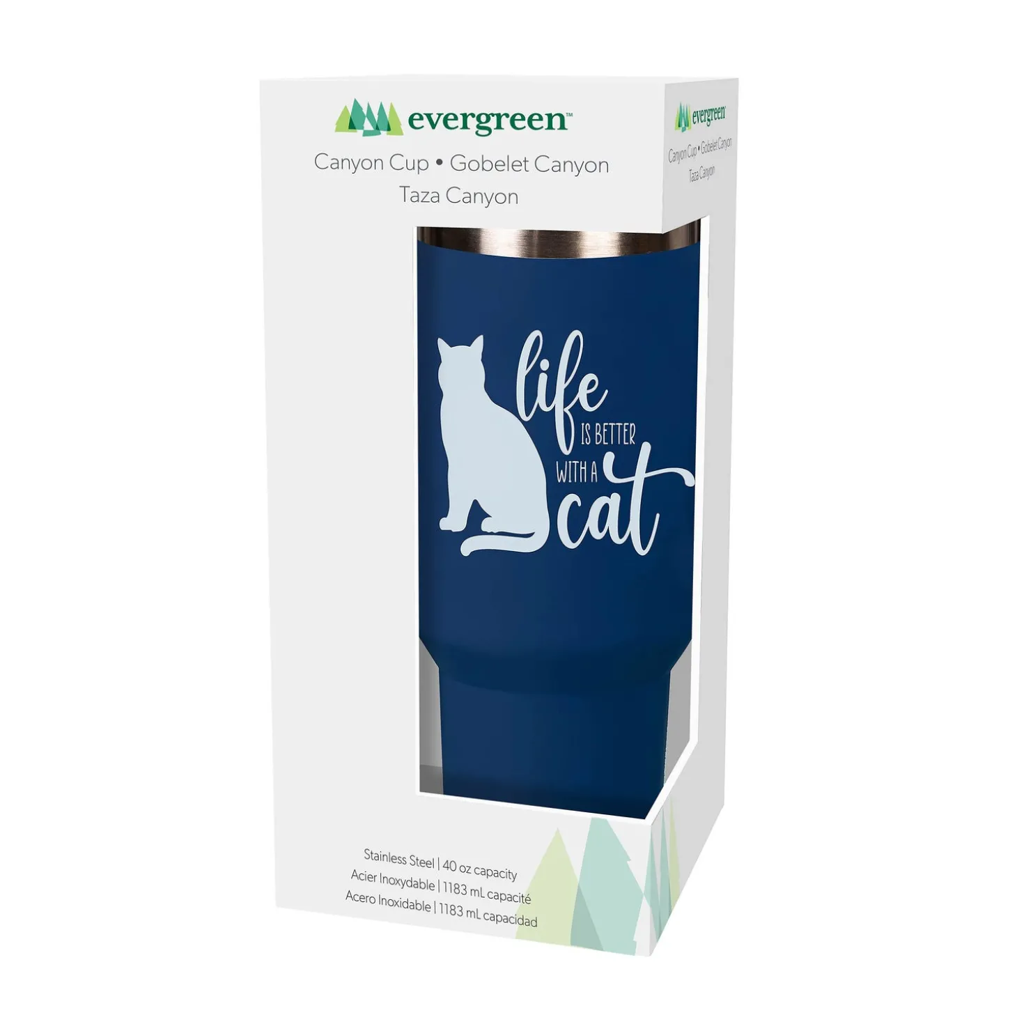 Travel Cups>Plow & Hearth Pet Tumbler Stainless-Steel Canyon Cup w/ Straw, Life Is Better With A Cat, 40oz, Gift Box