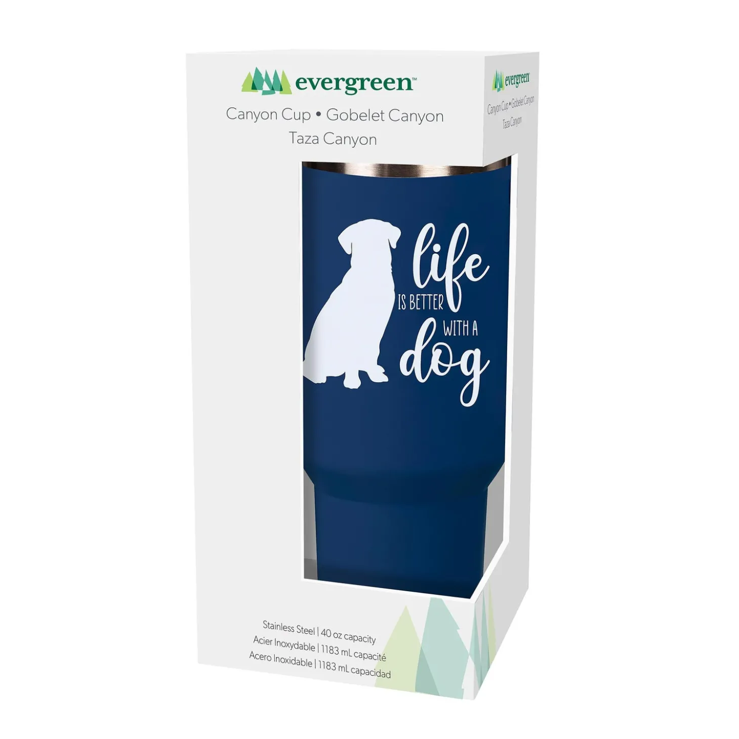 Travel Cups>Plow & Hearth Pet Tumbler Stainless-Steel Canyon Cup w/ Straw, Life Is Better With A Dog, 40oz, Gift Box