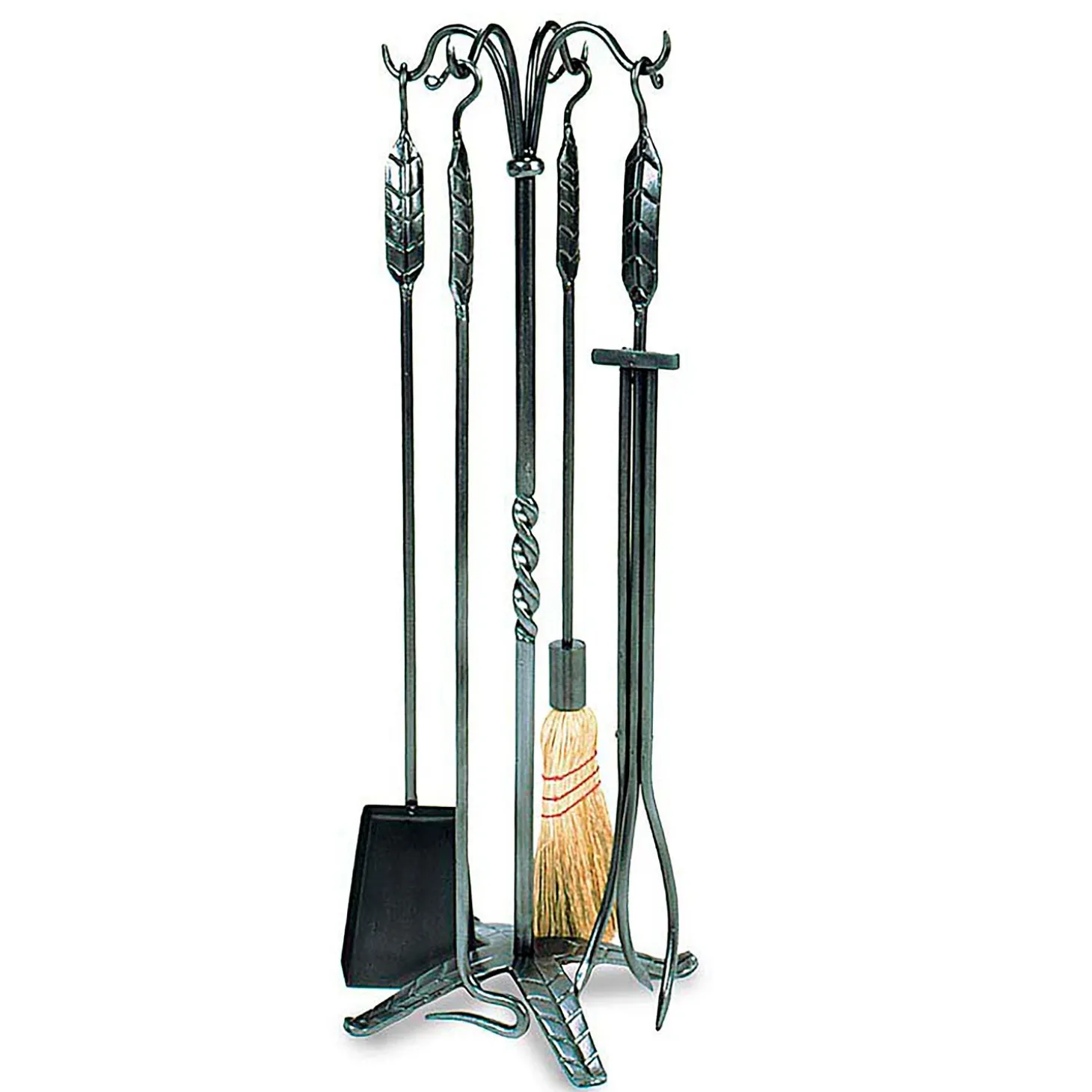 Fireplace Tool Sets>Plow & Hearth 5-Piece Fireplace Tool Set with Leaf Handles Graphite