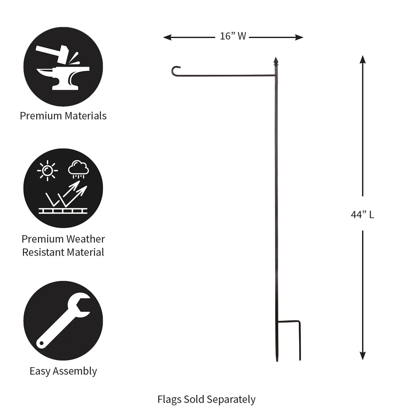 Flag Accessories>Plow & Hearth 4-Piece Garden Flag Stand with Finial