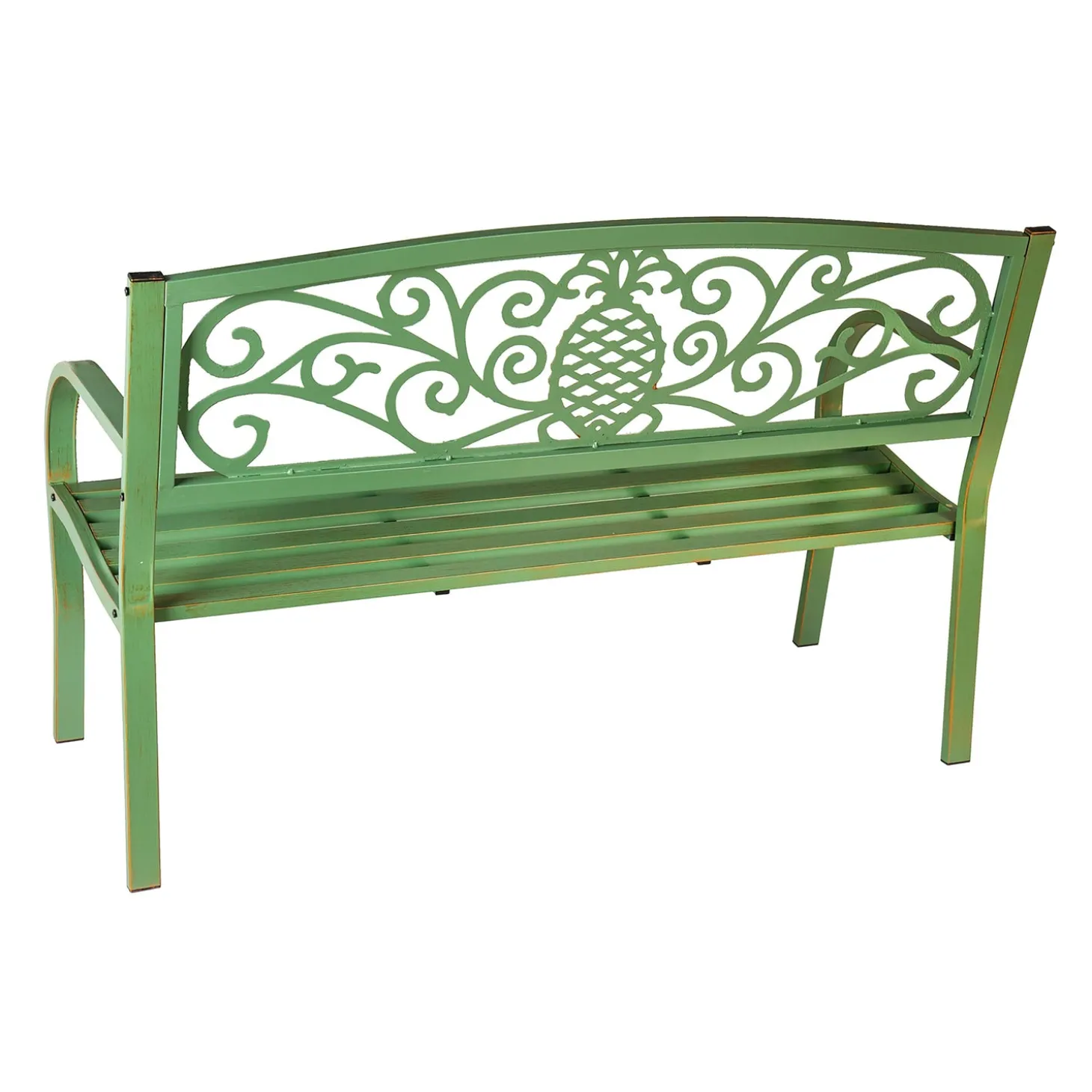 Outdoor Benches>Plow & Hearth Pineapple Metal Garden Bench Verdigris