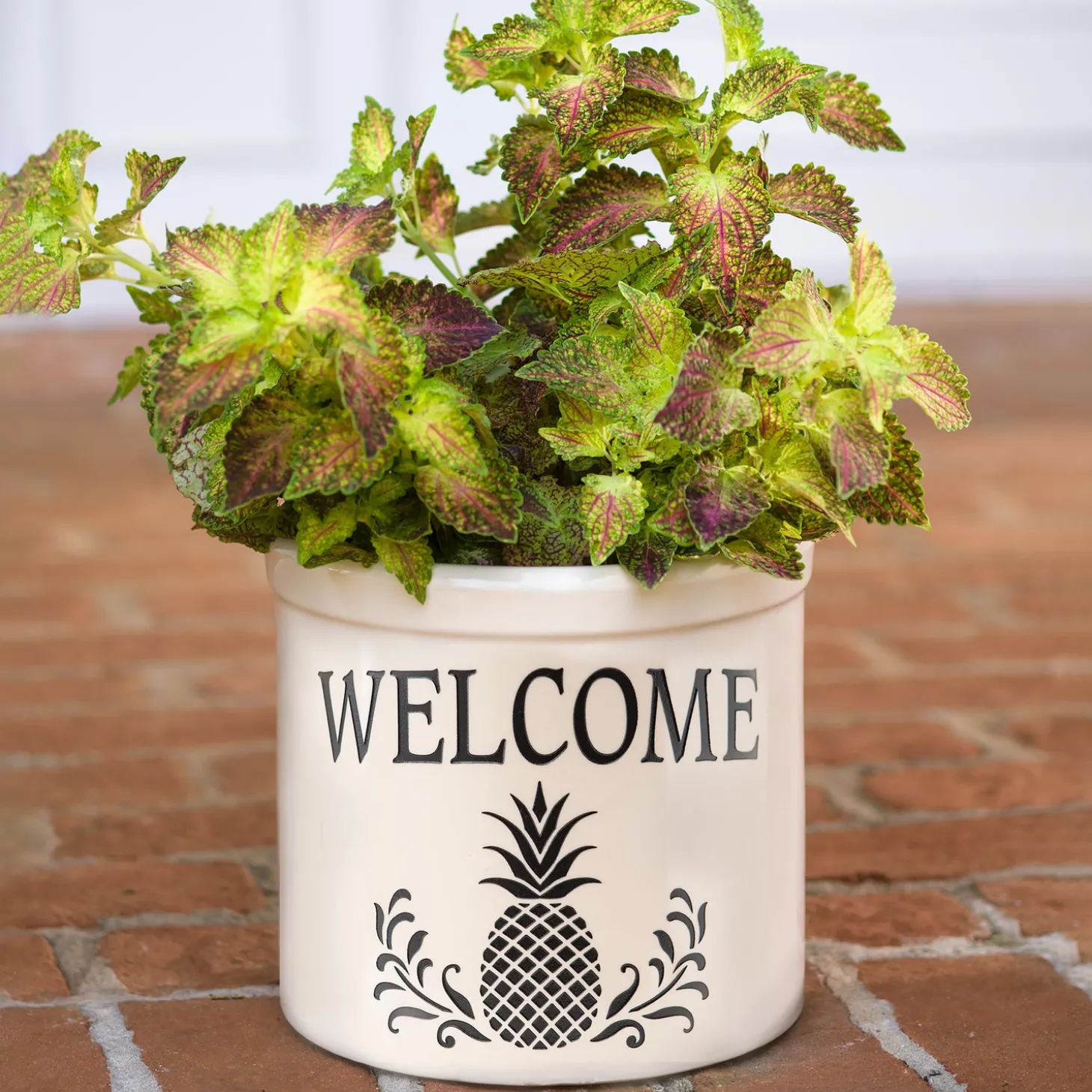 Planters & Plant Stands>Plow & Hearth Pineapple Welcome Stoneware Crock