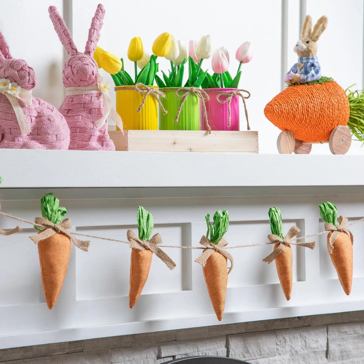 Decorative Accents>Plow & Hearth Pink Bunny with Artificial Table Decor Set