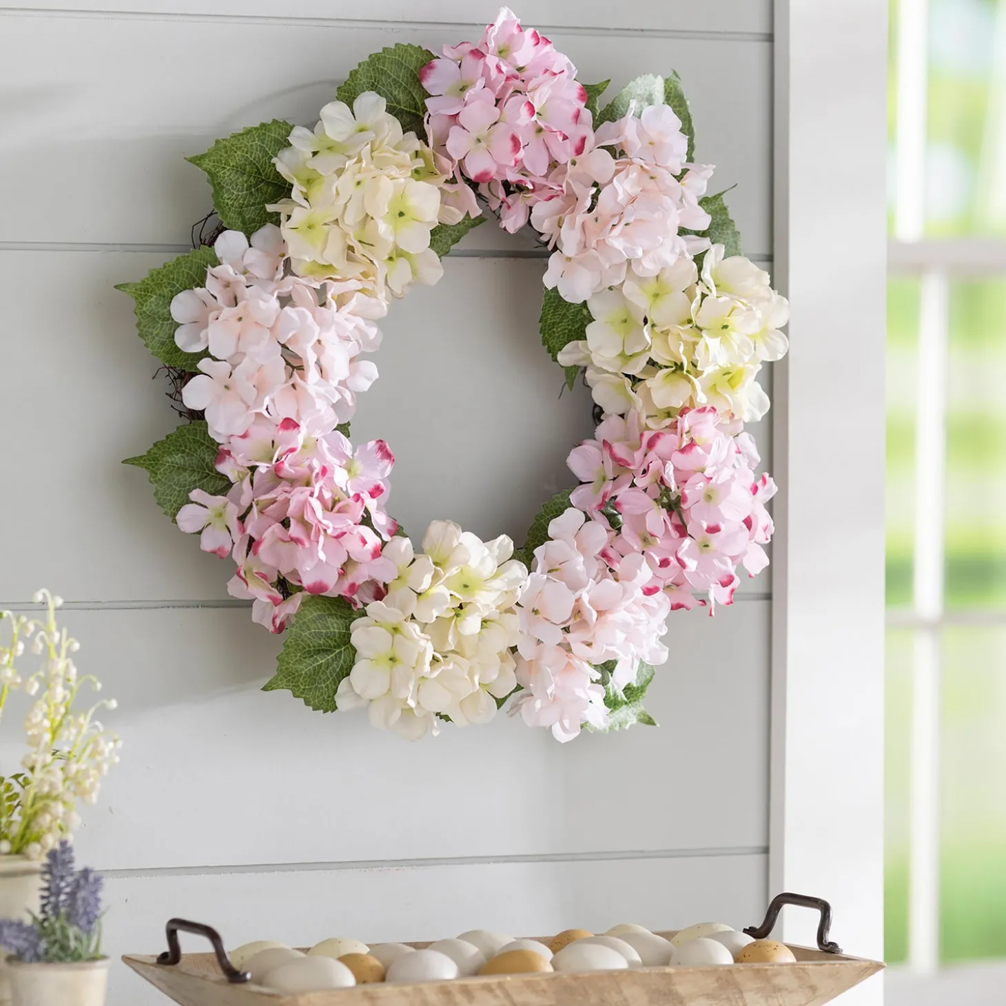 Wreaths | Faux Flowers & Plants>Plow & Hearth Pink Hydrangea Wreath