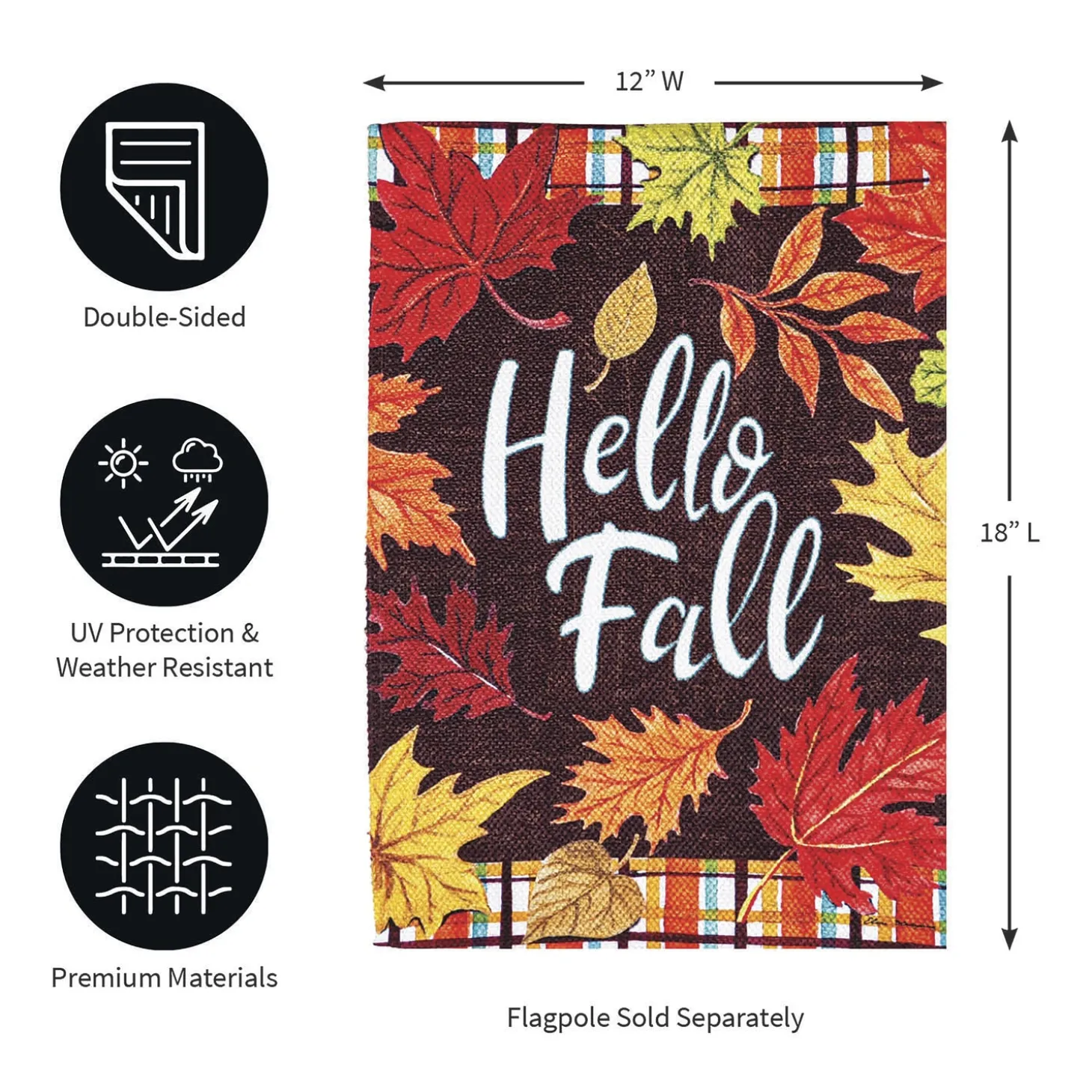 Garden Flags>Plow & Hearth Plaid Hello Fall Garden Textured Suede