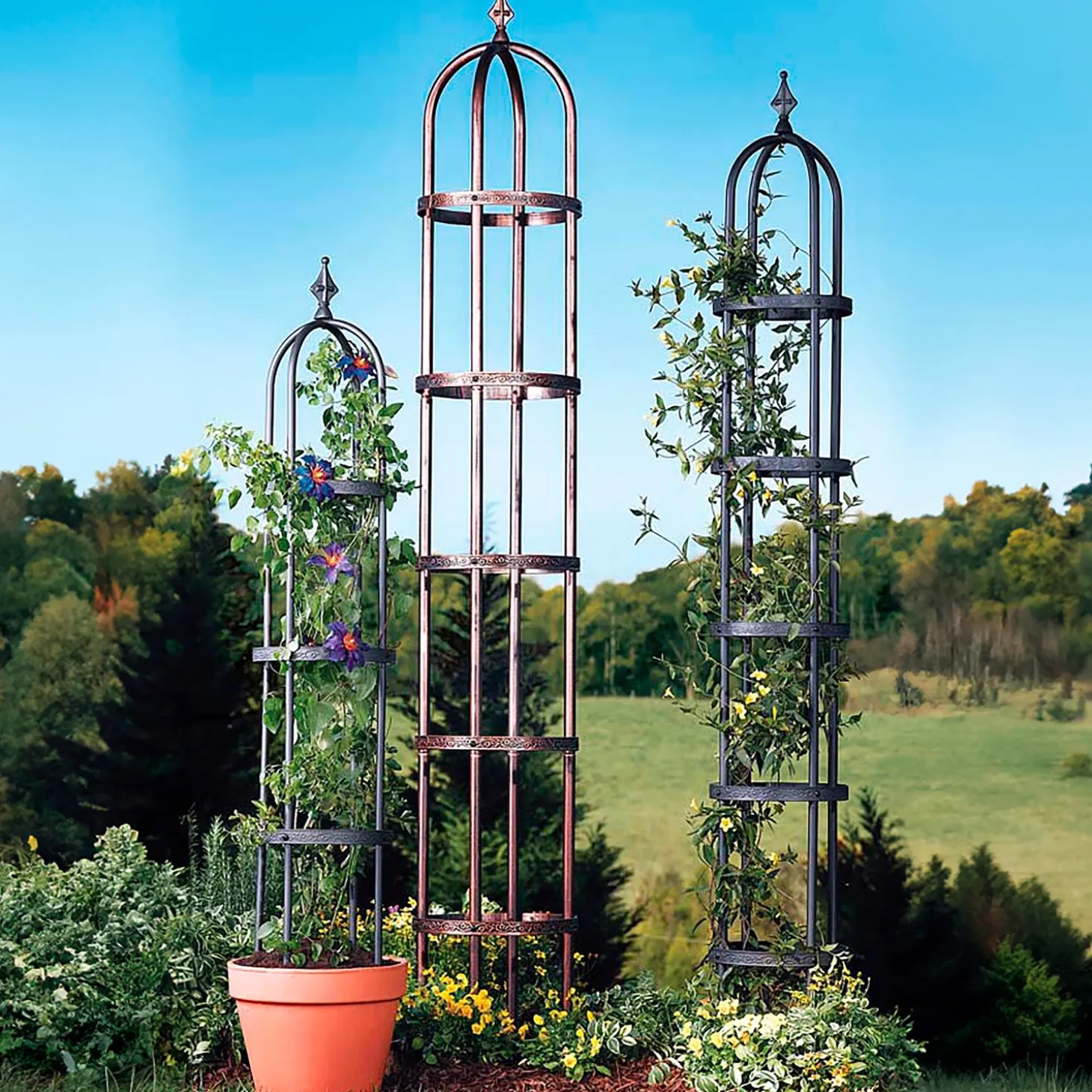 Arbors & Trellises>Plow & Hearth 8' Powder-Coated Steel Garden Obelisk Bronze