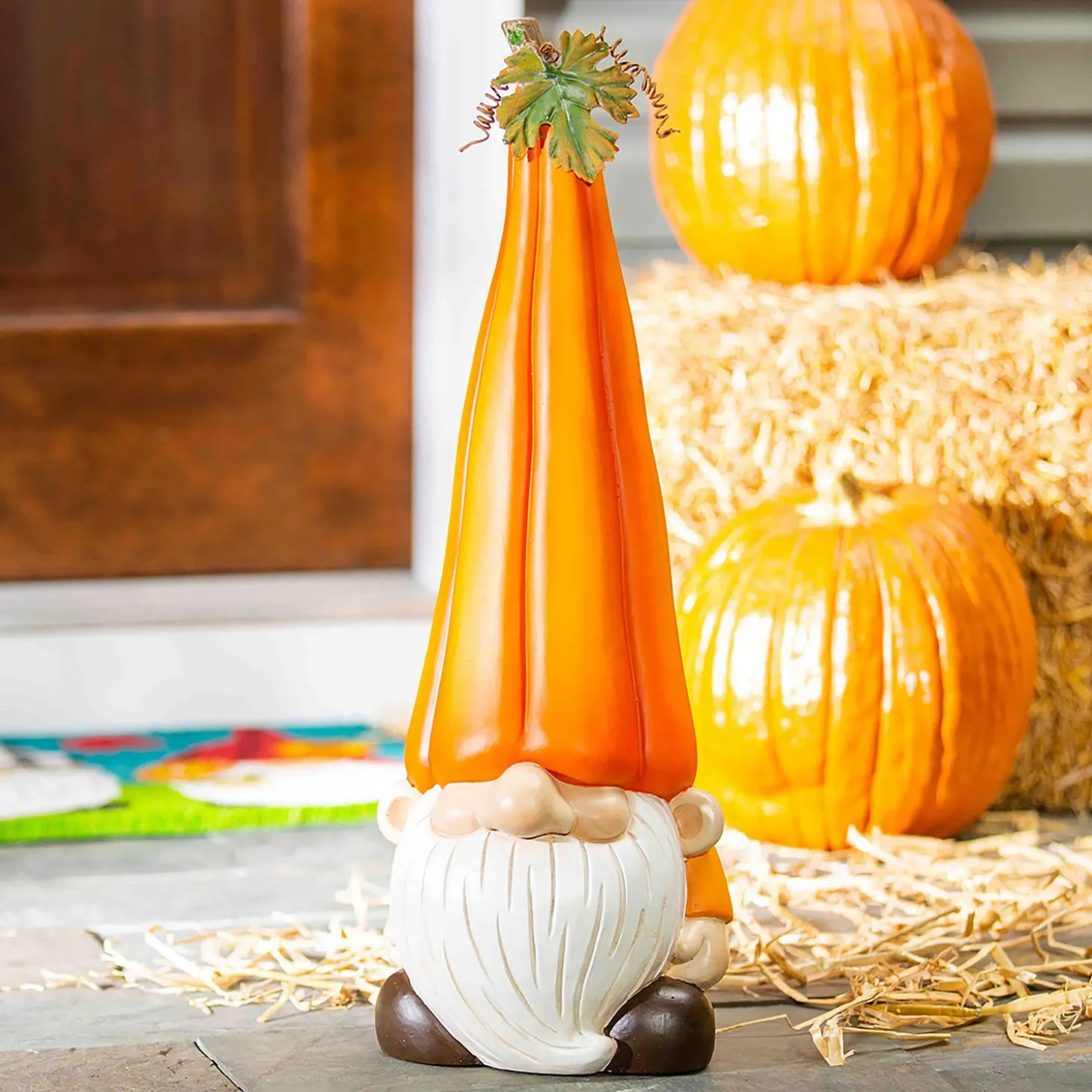 Garden Statues>Plow & Hearth Pumpkin Gnome Garden Statue