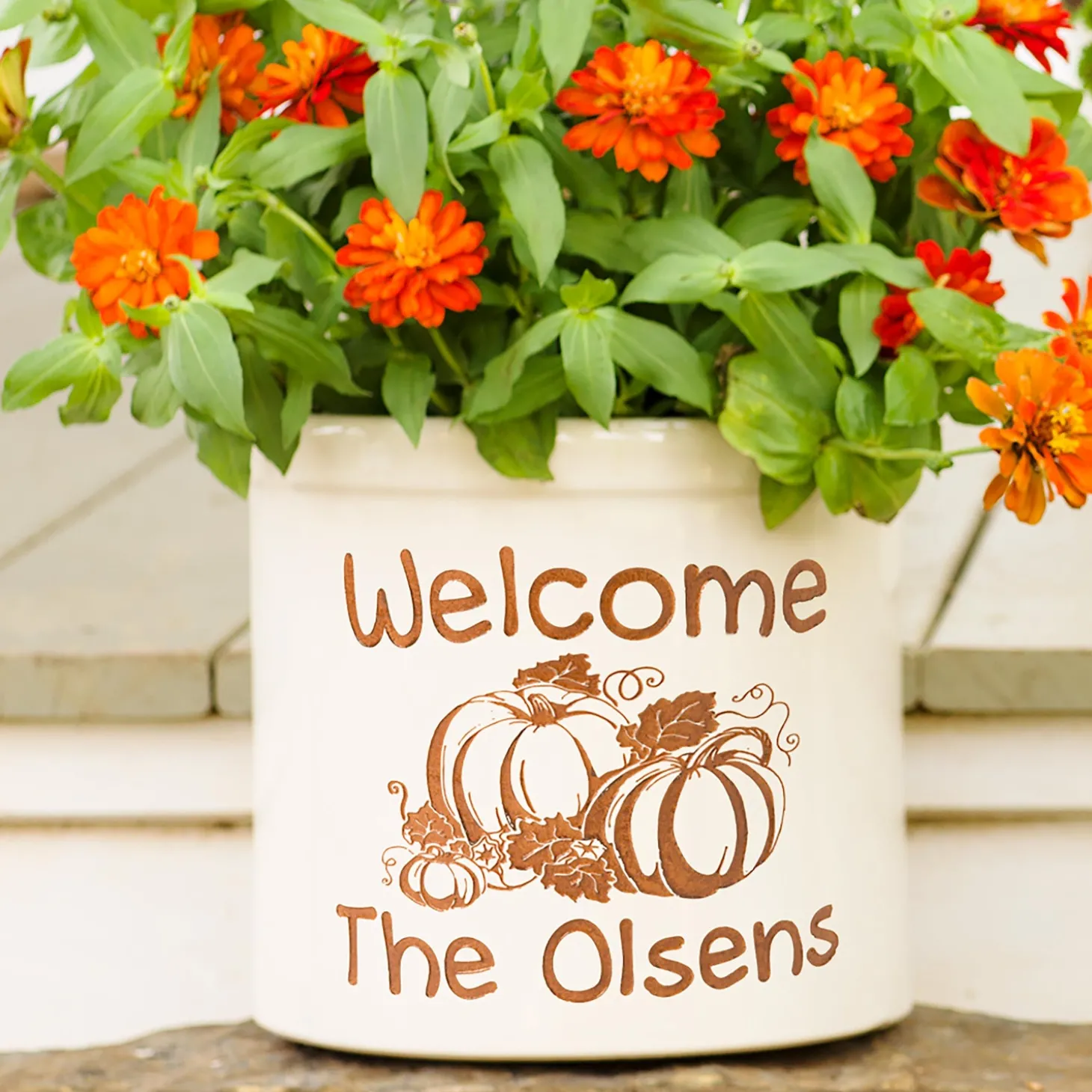 Planters & Plant Stands>Plow & Hearth Pumpkin Patch Personalized Crock with Name