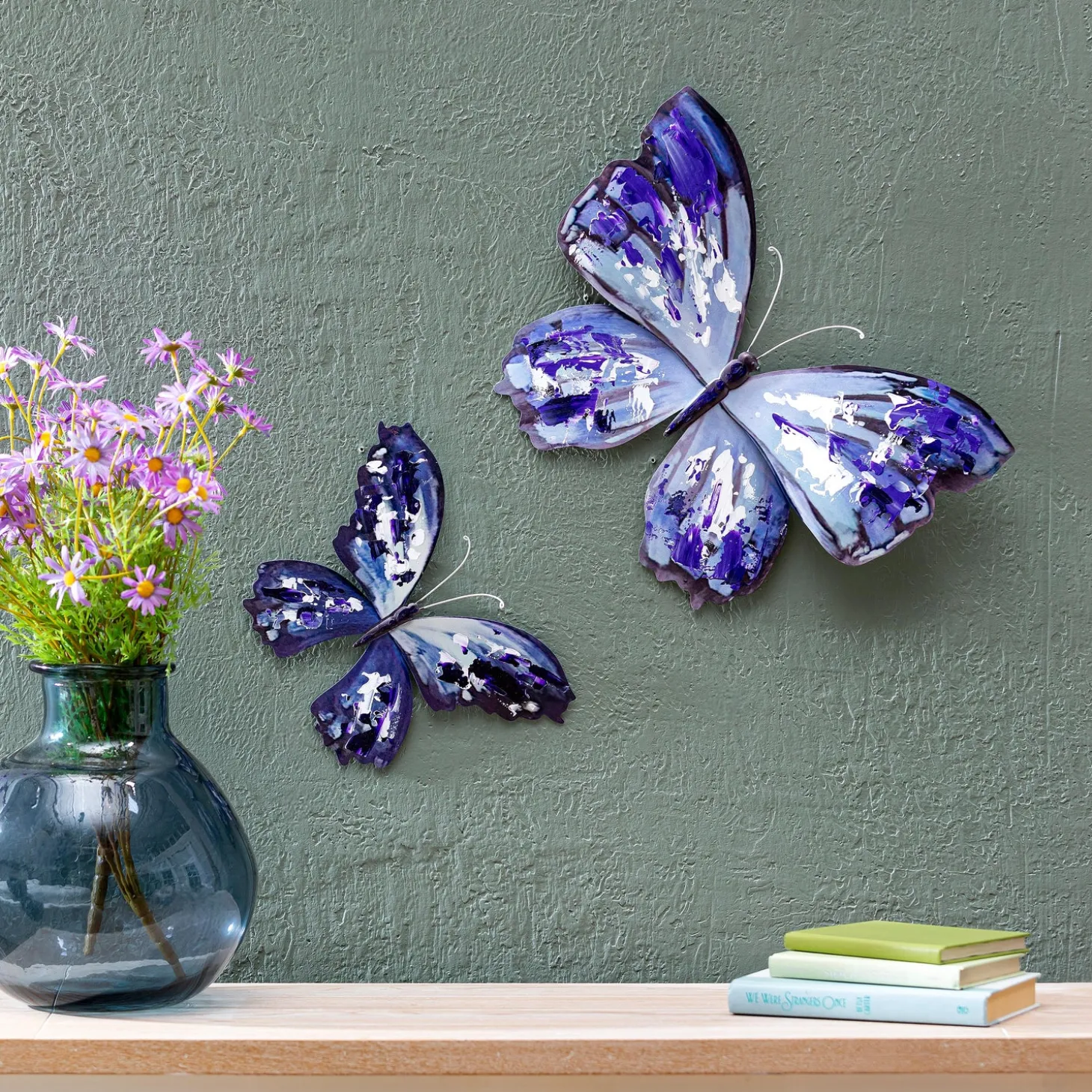 Wall Art>Plow & Hearth Purple Butterfly Metal Wall Décor, Set of 2