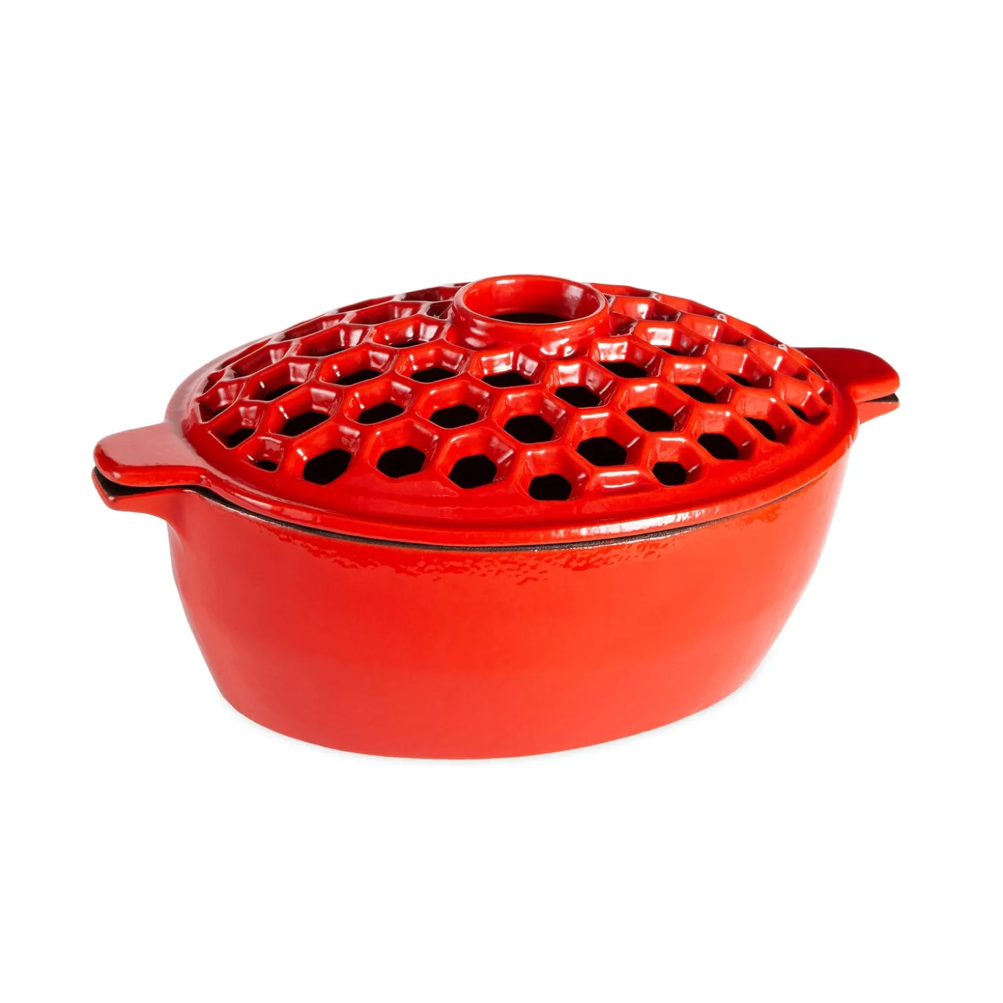 Woodstove Steamers>Plow & Hearth 1.5 QT. Cast Iron Lattice Wood Stove Steamer Red