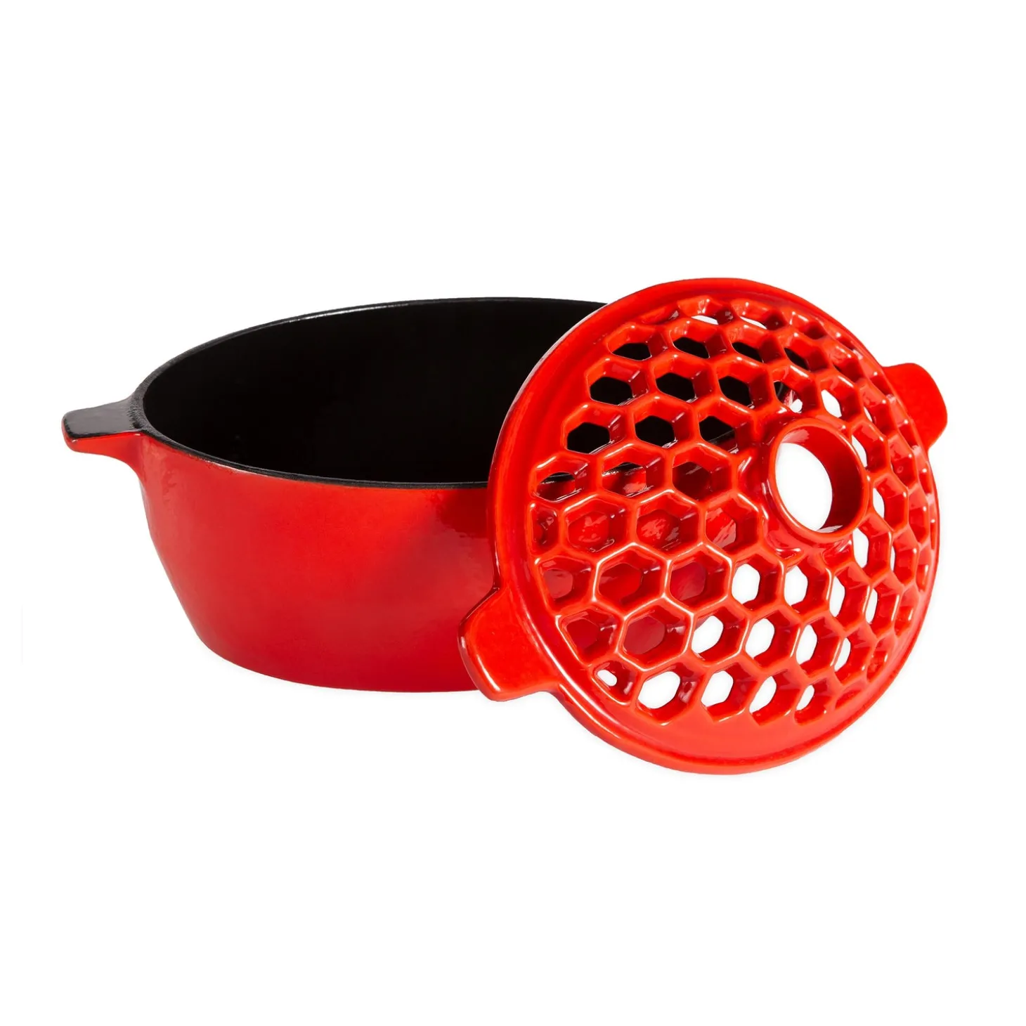 Woodstove Steamers>Plow & Hearth 1.5 QT. Cast Iron Lattice Wood Stove Steamer Red