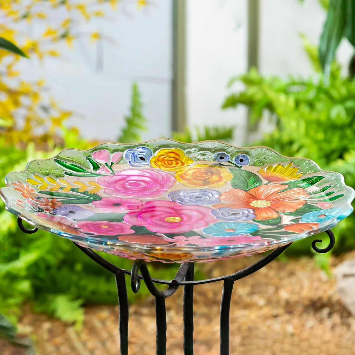 Birdbaths>Plow & Hearth 18" Bundle of Flowers Bird Bath