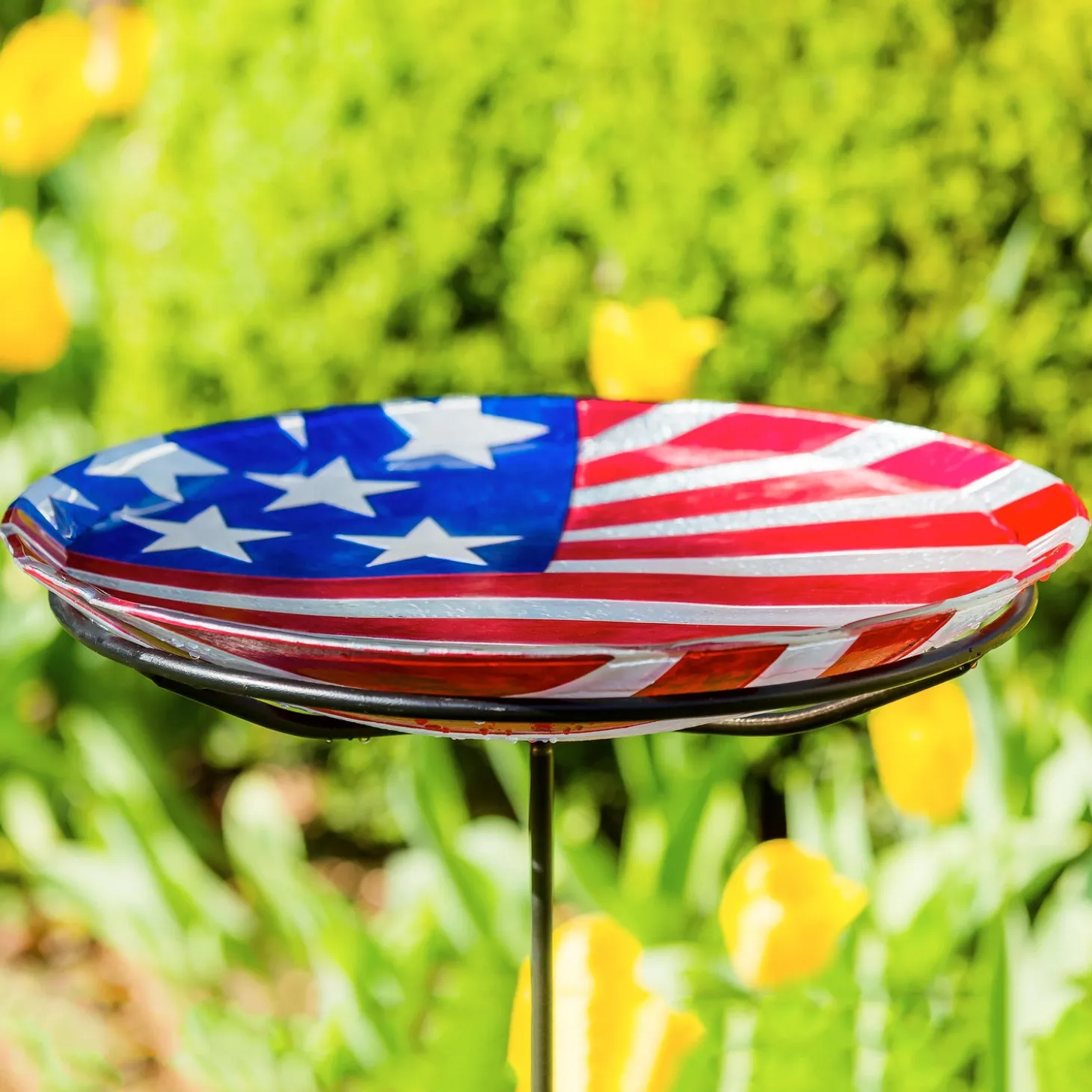 Birdbaths>Plow & Hearth 18" Glass Bird Bath, American Flag