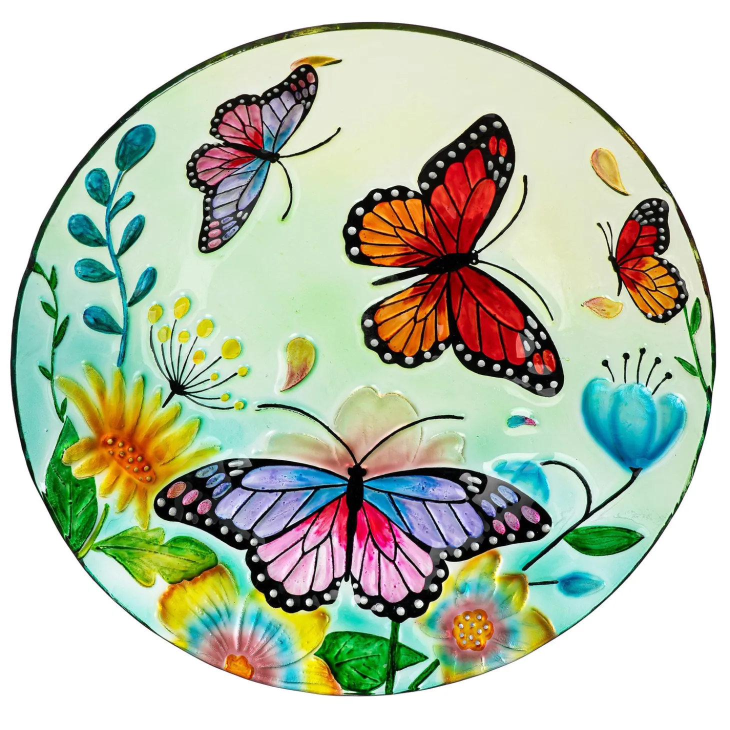 Birdbaths>Plow & Hearth 18" Glass Bird Bath, Butterfly Family