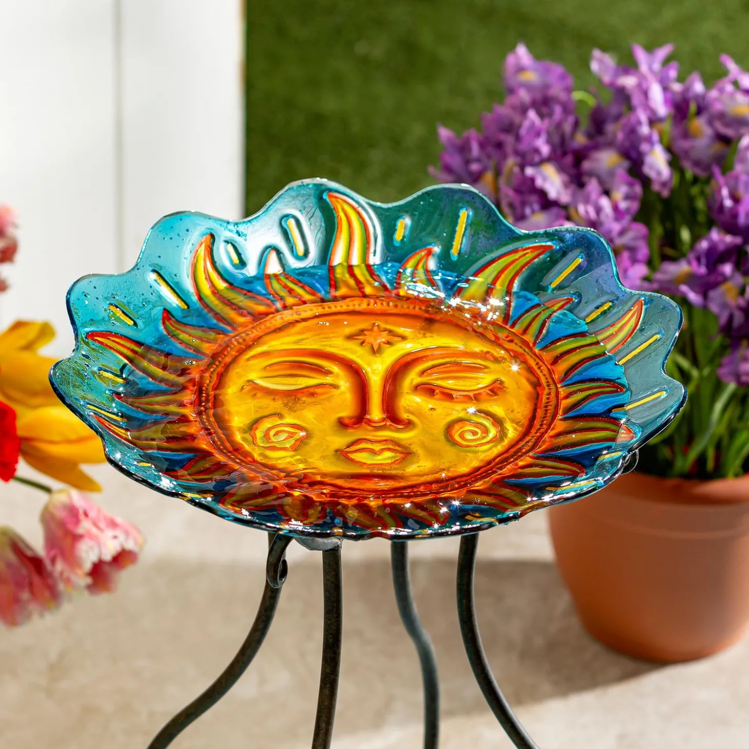 Birdbaths>Plow & Hearth 18" Glass Bird Bath, Celestial Harmony