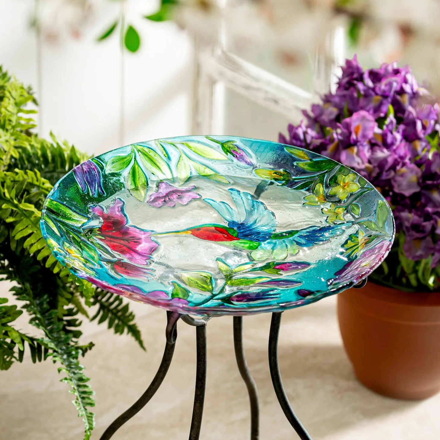 Birdbaths>Plow & Hearth 18" Glass Bird Bath, Hummingbird