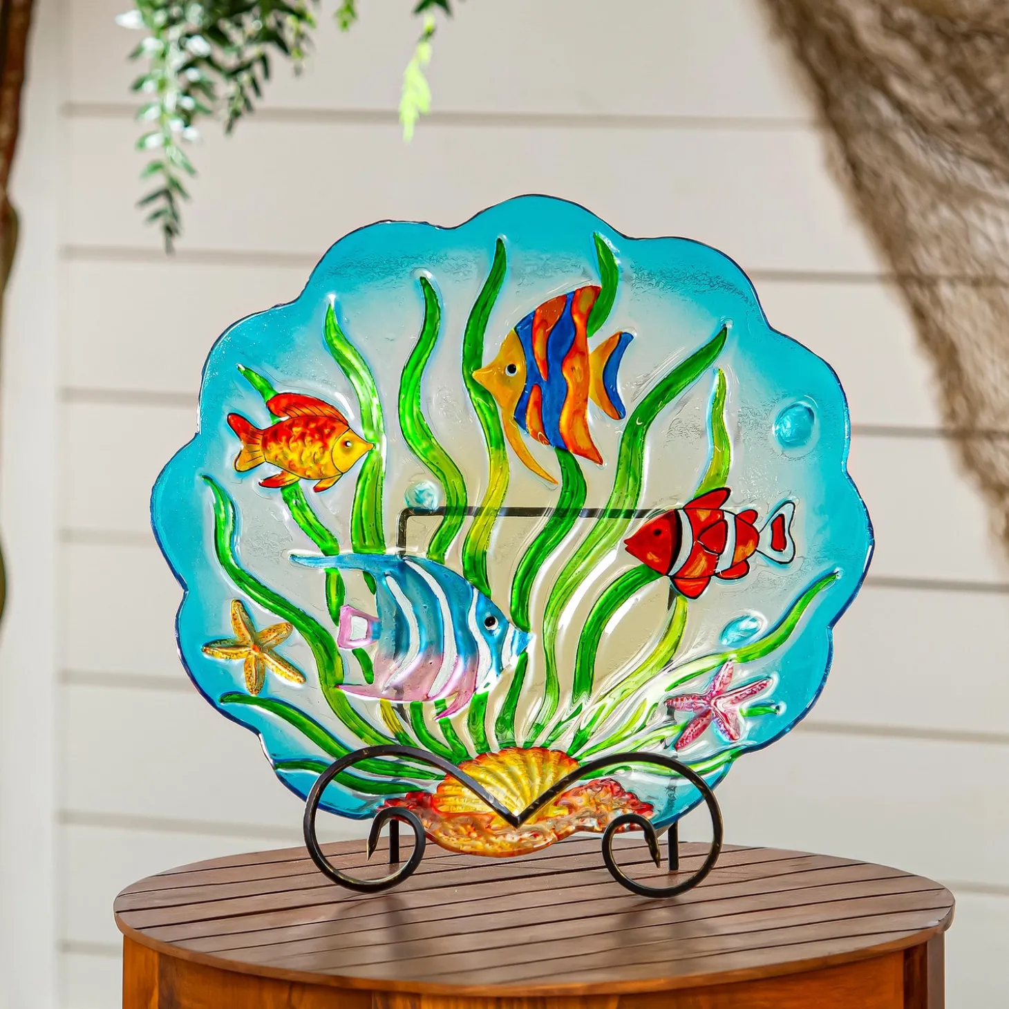 Birdbaths>Plow & Hearth 18" Glass Bird Bath, Sea Life