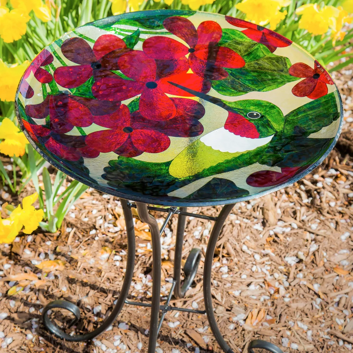 Birdbaths>Plow & Hearth 16" Glass bird bath w/ Stand, Hummingbird