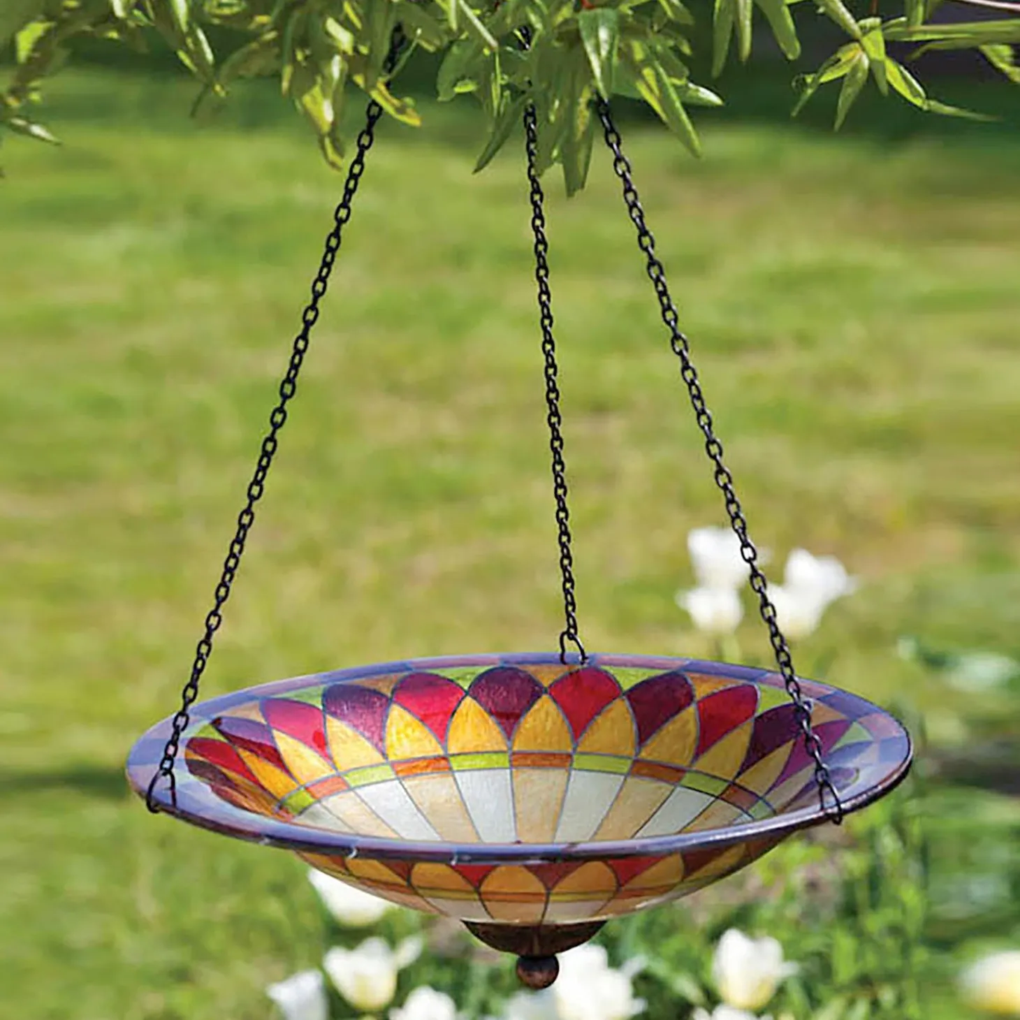 Birdbaths>Plow & Hearth 14" Glass Hanging Birdbath, Tiffany