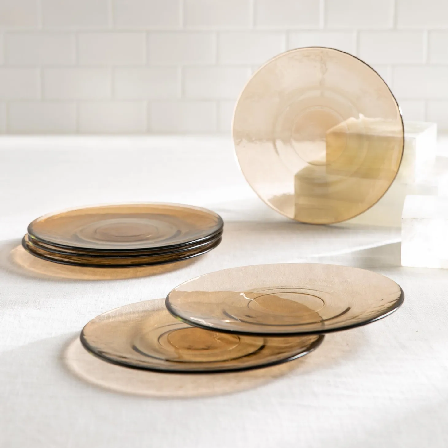 Plates & Platters>Plow & Hearth 8" Glass Salad Plate, Set of 6, Sand