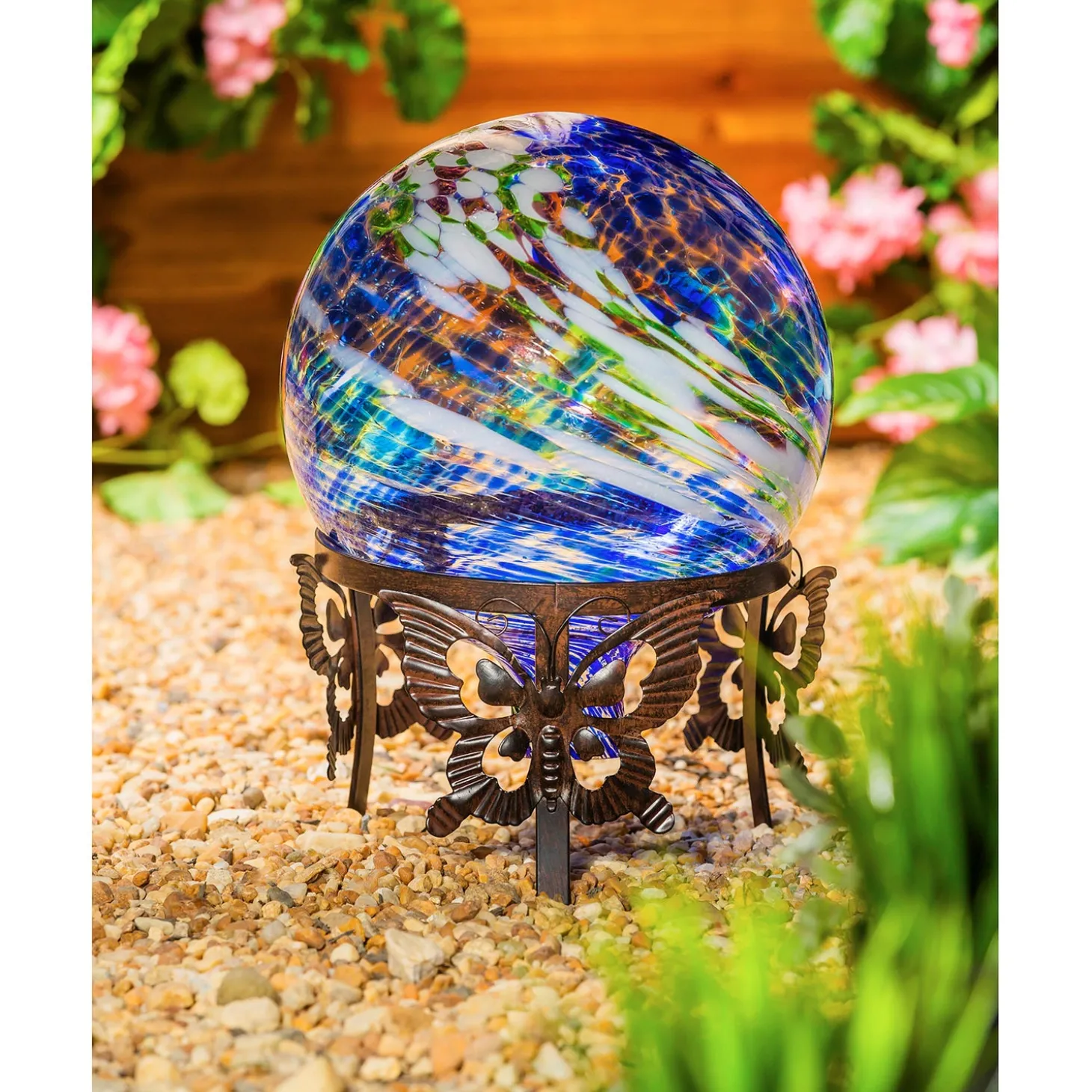 Gazing Balls>Plow & Hearth 10" Glow in the Dark Glass Gazing Ball, Blue and Green