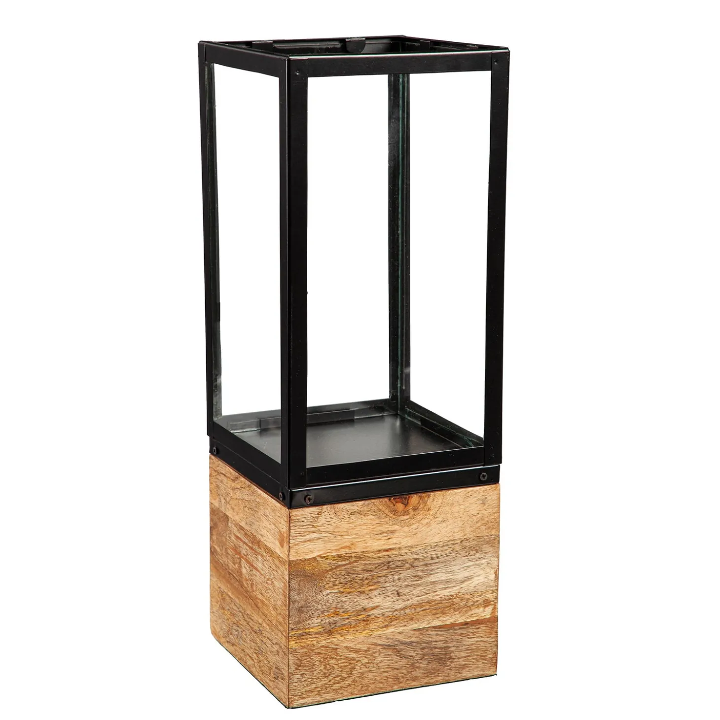 Candles & Lanterns>Plow & Hearth 16" H Black Metal Lantern w Wood Base