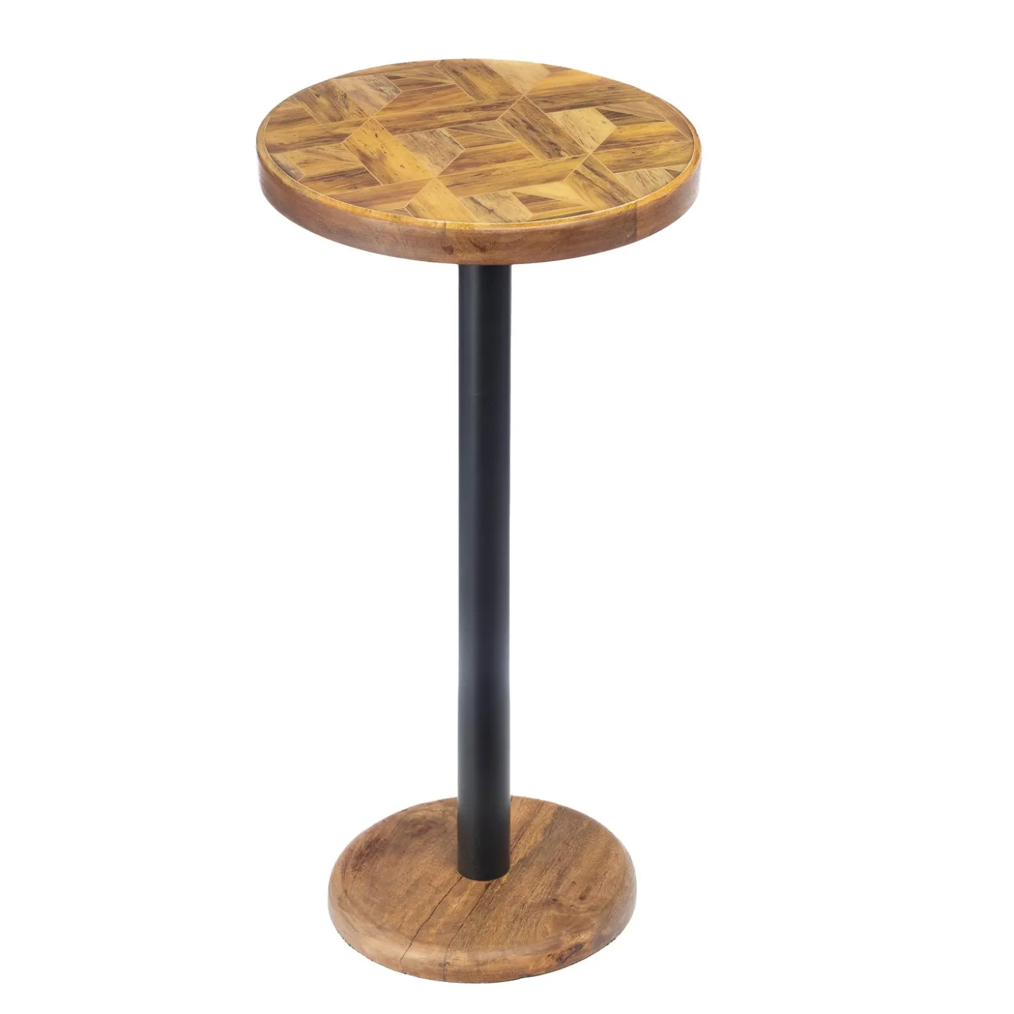 Accent Tables | Outdoor Side Tables>Plow & Hearth 24" H x 12" D Mango Wood with Round Mosaic Wood Finish Top Drink Table