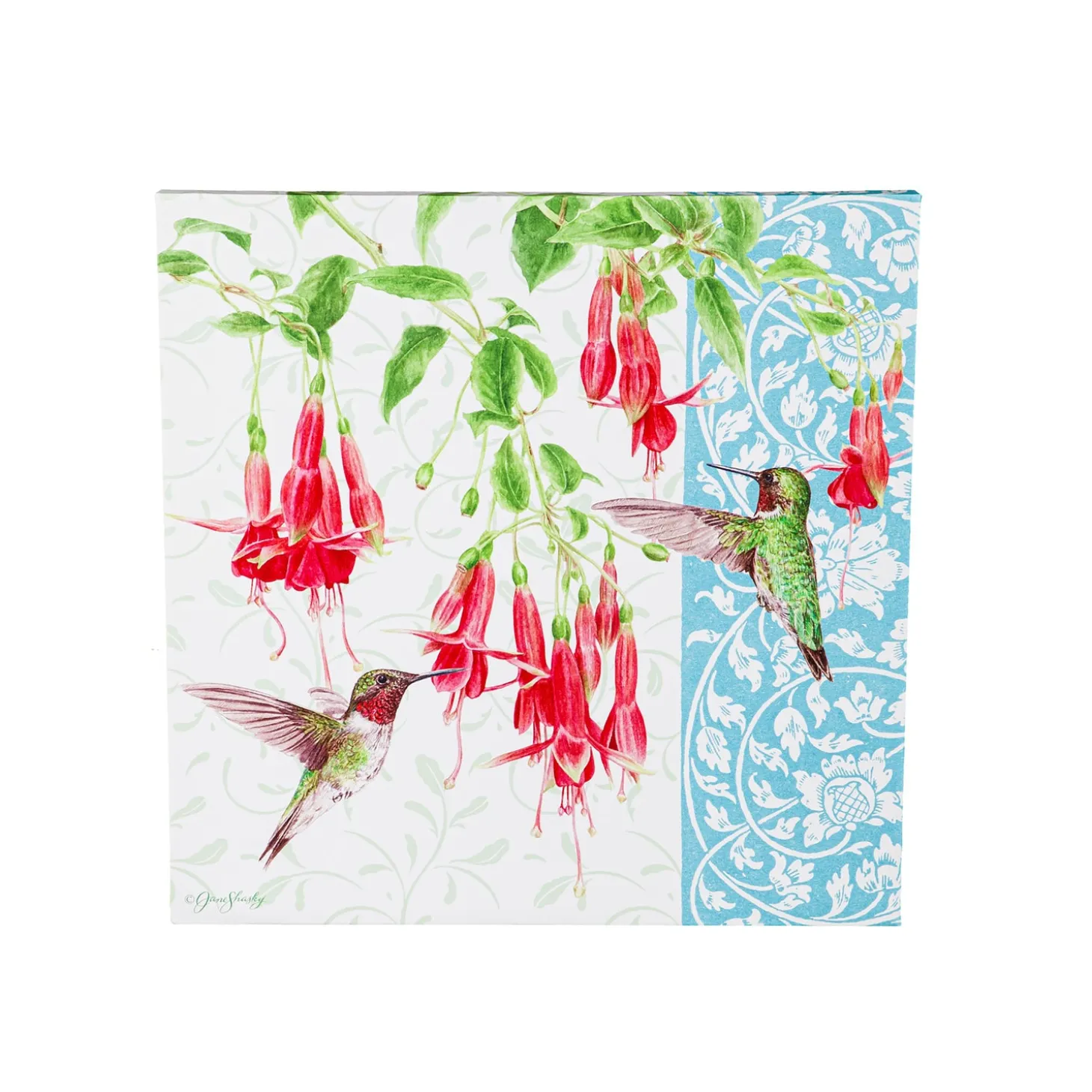 Wall Art>Plow & Hearth 24" H x 24" L Outdoor Canvas, Fuschia and Hummingbird