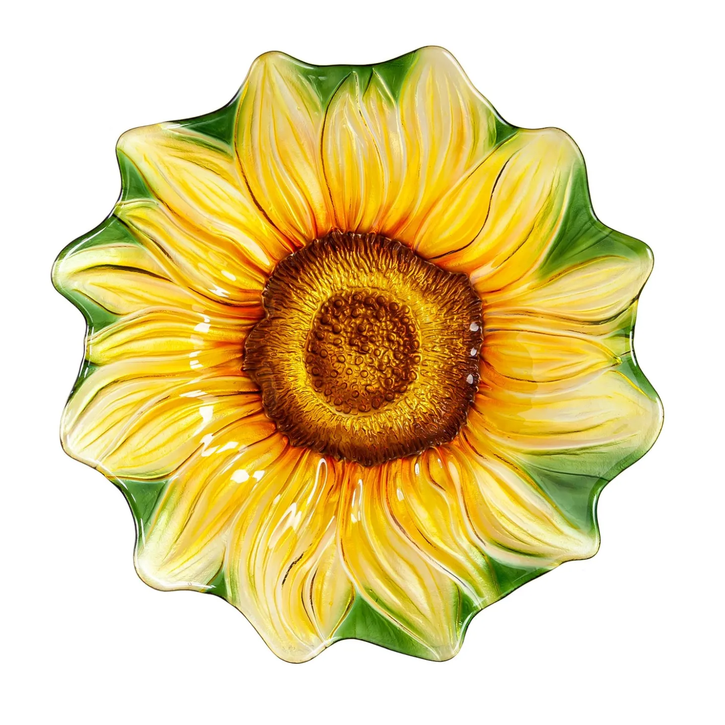 Birdbaths>Plow & Hearth 18" Hand Painted and Embossed Shaped Bird Bath, Sunflower