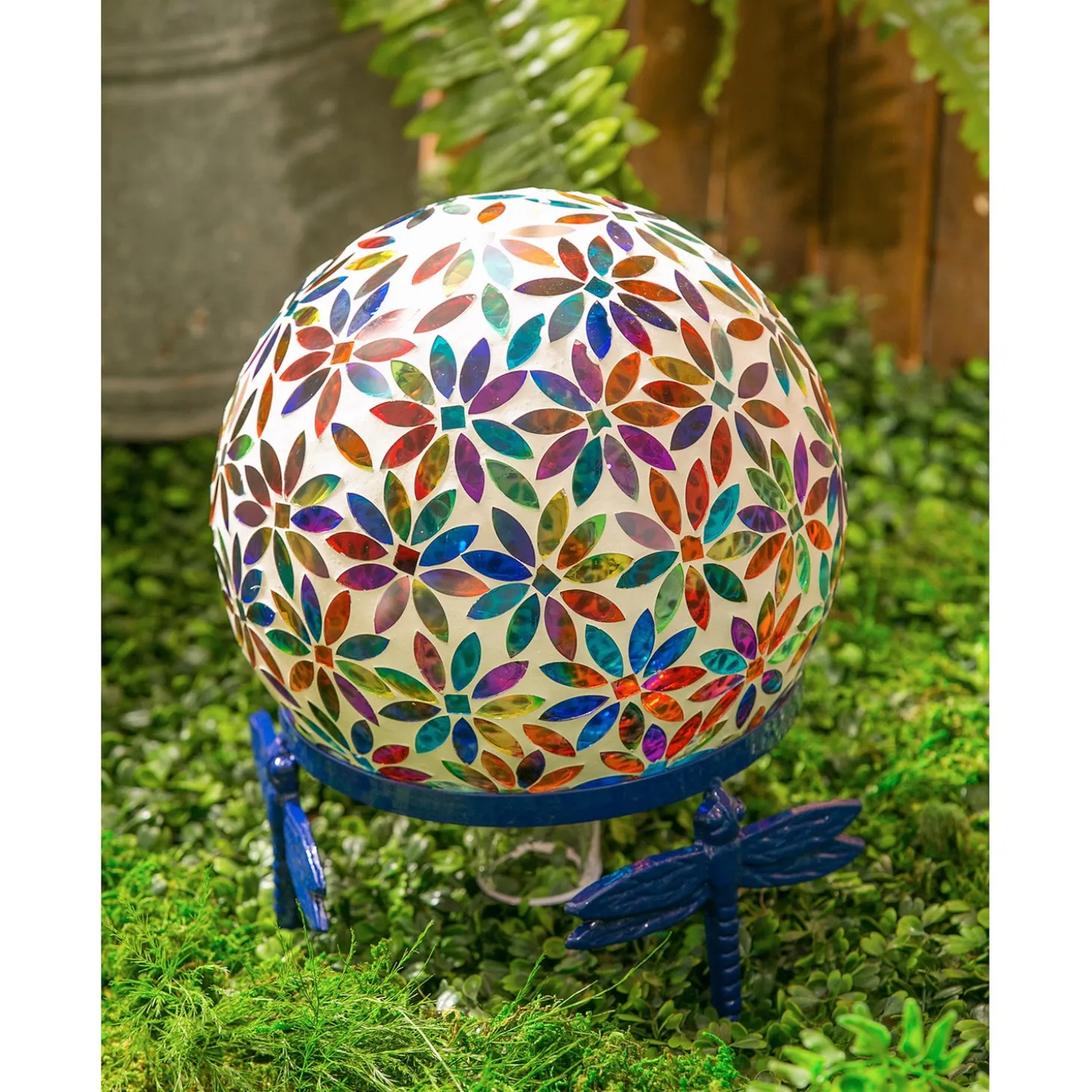 Gazing Balls>Plow & Hearth 10" Mosaic Glass Gazing Ball, Multicolored Flowers