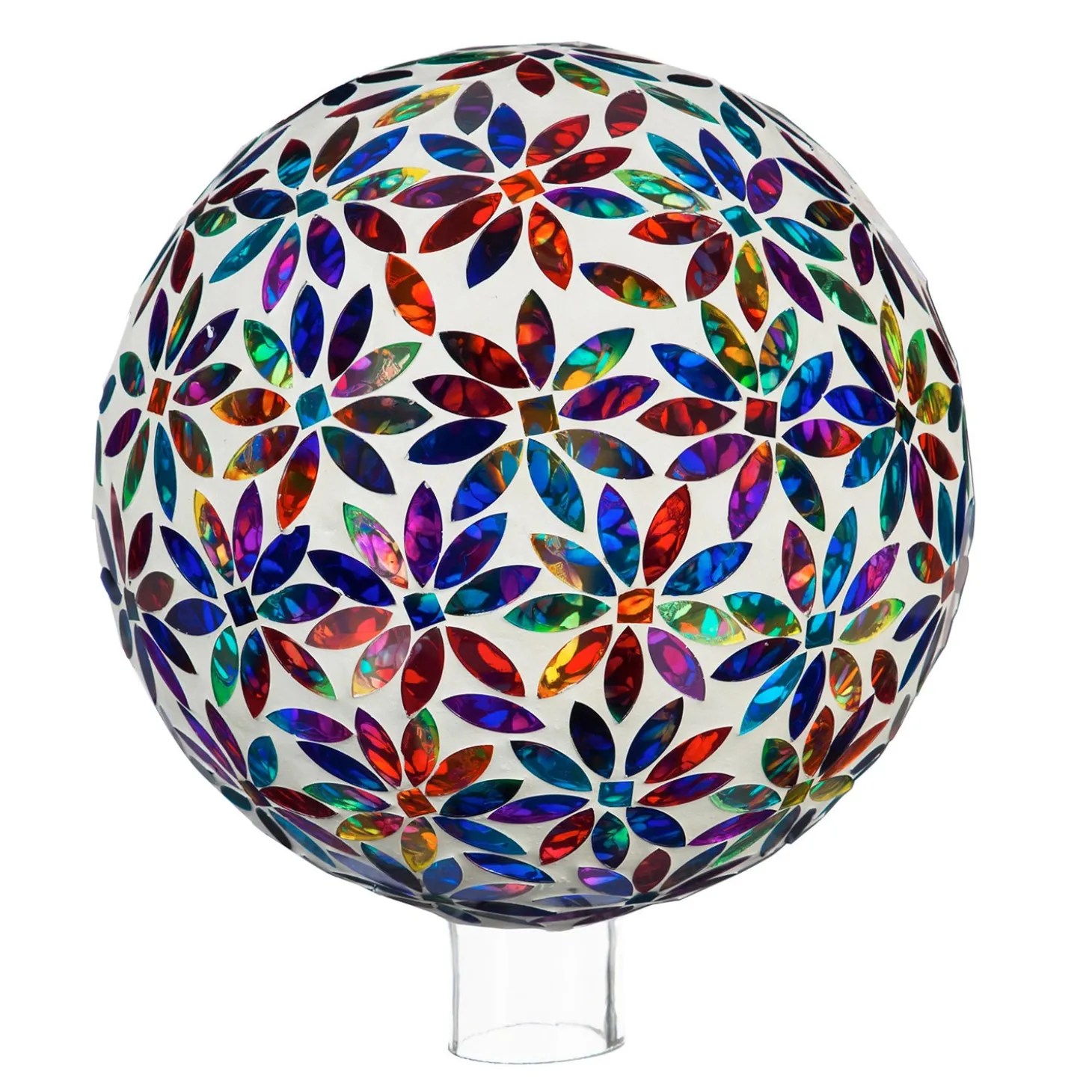 Gazing Balls>Plow & Hearth 10" Mosaic Glass Gazing Ball, Multicolored Flowers