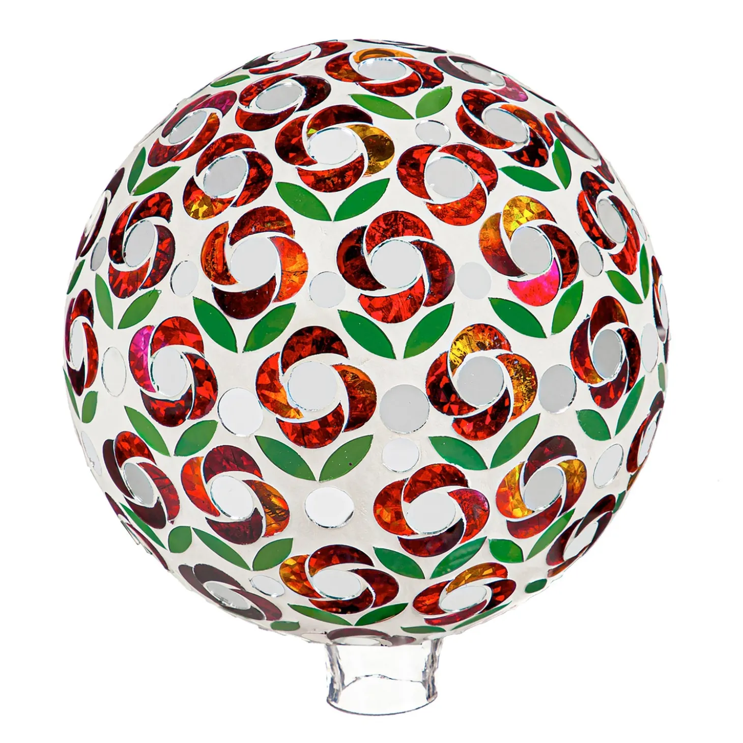 Gazing Balls>Plow & Hearth 10" Mosaic Glass Gazing Ball, Poinsettia